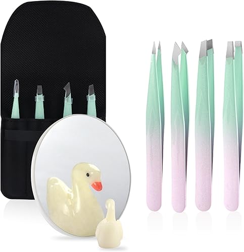 Pinzas y espejo de aumento 10X, espejo de viaje con aumento portátil y juego de pinzas profesionales para el aseo de las cejas, el vello facial, la