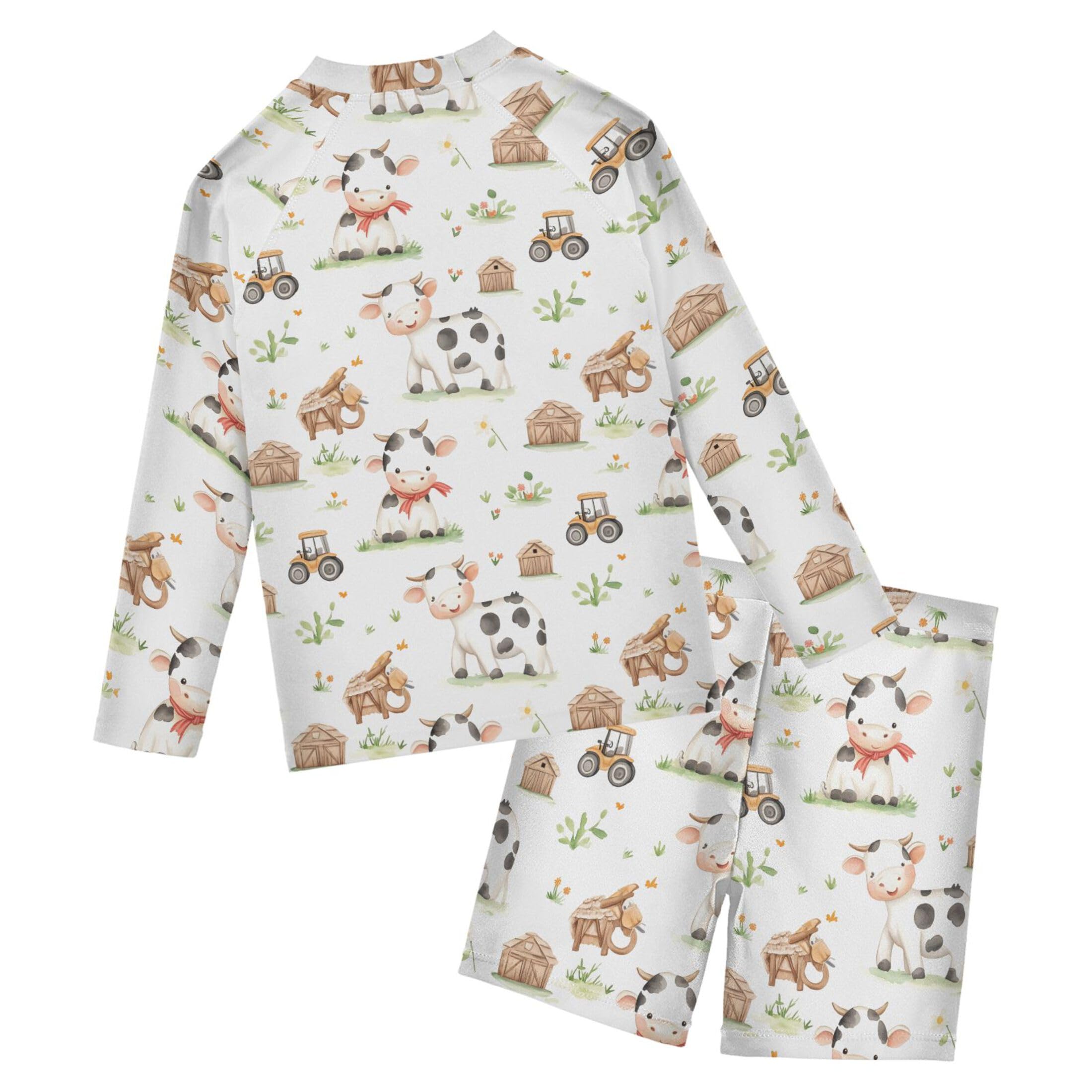 Cow Farm Animal Baby Boys' Toddler Long Sleeved Rashguard Swim Bathing Suit Set B0403583