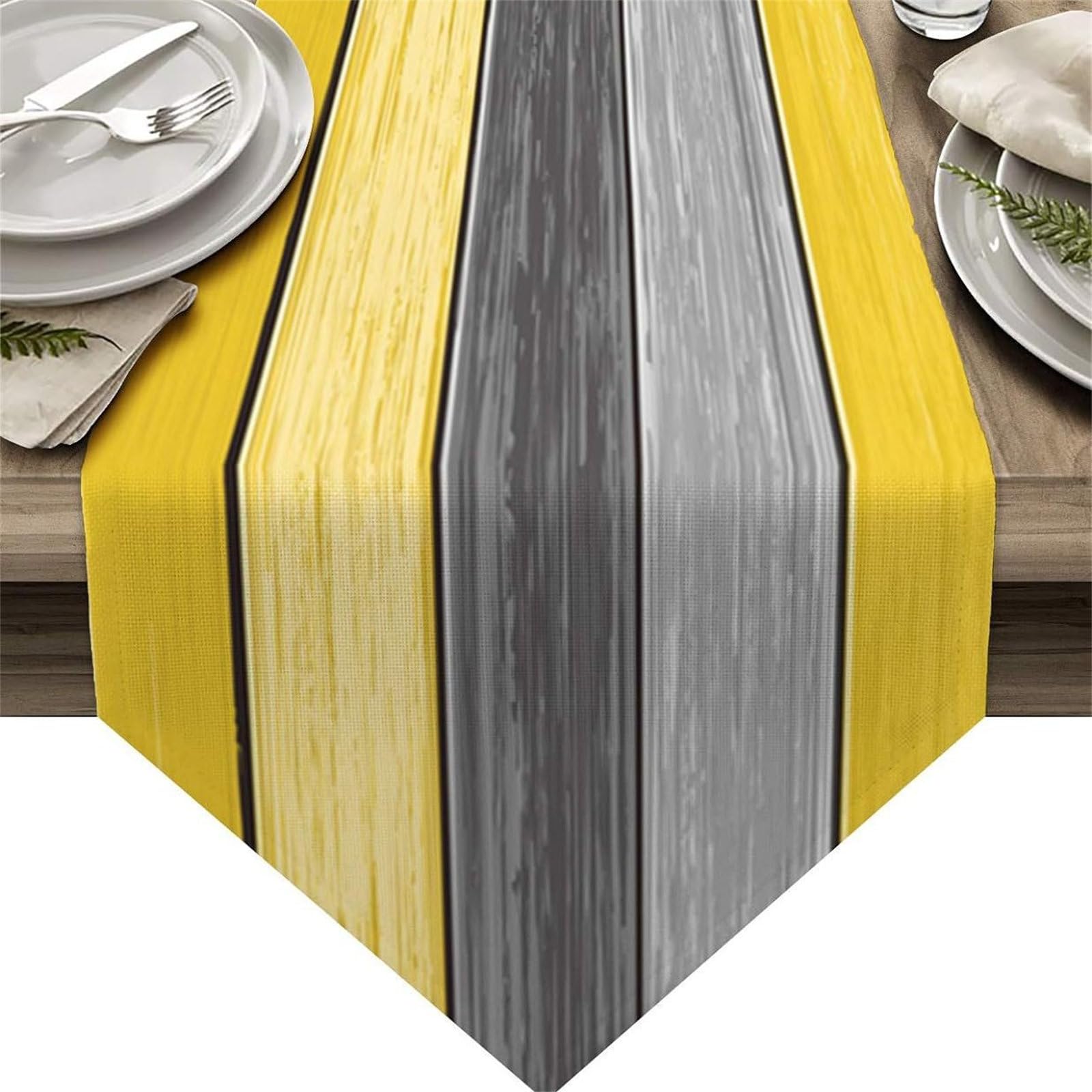 FANSU Table Runner, Gradient Stripes Table Runners for Dining Table, Linen Autumn Table Runner, Washable Non-slip Table Runners for Holiday Party Christmas Decorations (33x229cm,Yellow)