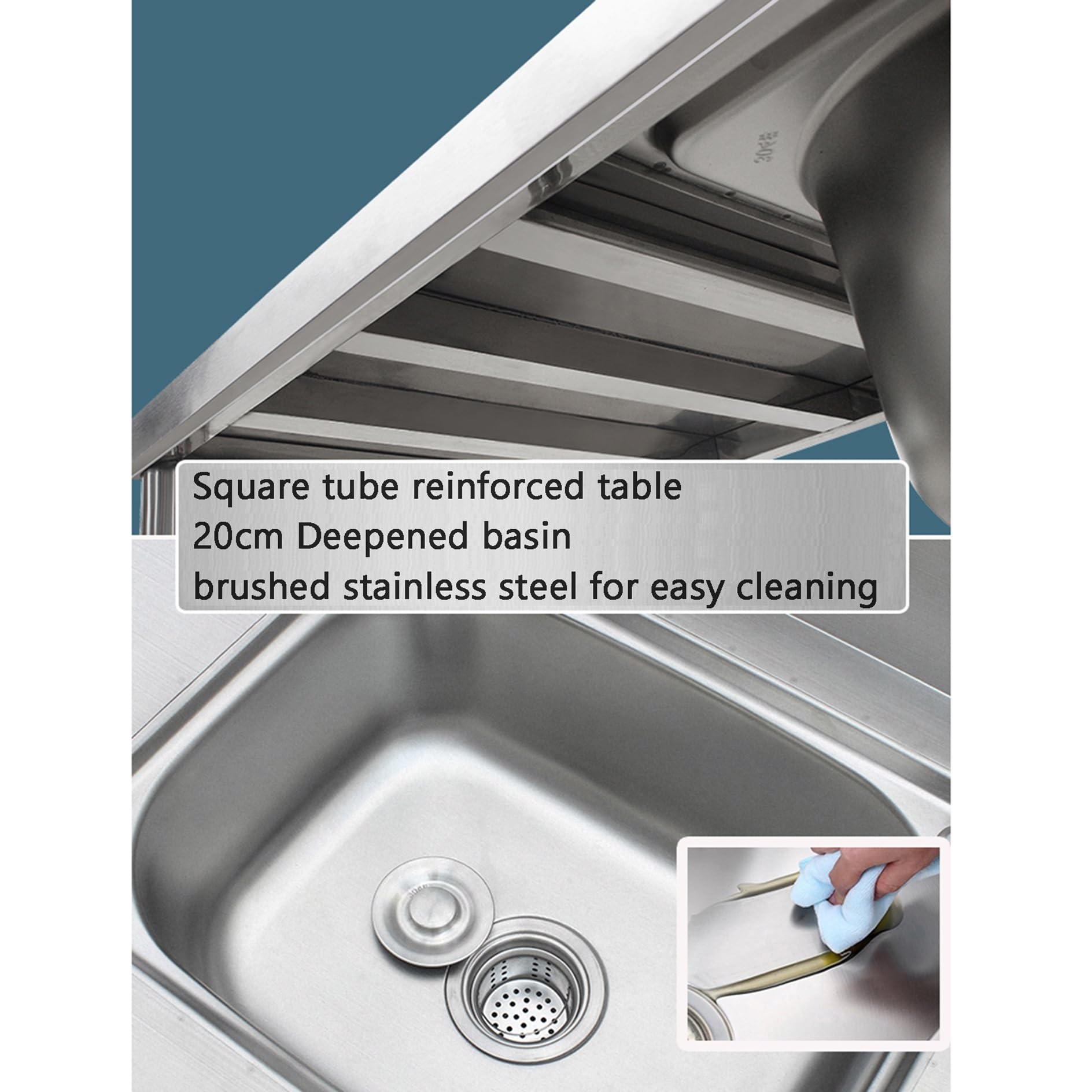 Edelstahl Spültisch Gastro 1 Becken Outdoor Spüle Küche Mobiles Waschbecken mit Armatur Freistehende Spülbecken Kitchen Sink Arbeitsplatte Ausgussbecken für Außen Werkstatt Pantryküche Camping Garten(