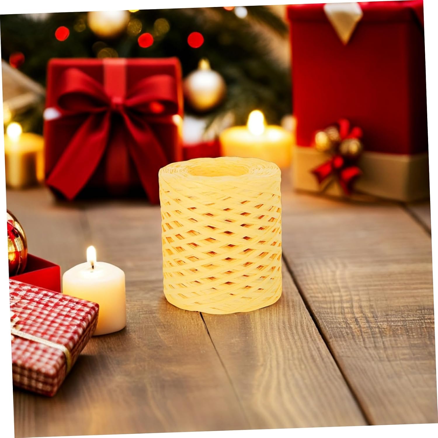 TEHAUX Raffia Paper Ribbon Natural Raffia Craft String for Wrapping Crocheting DIY Projects Festival Decorations