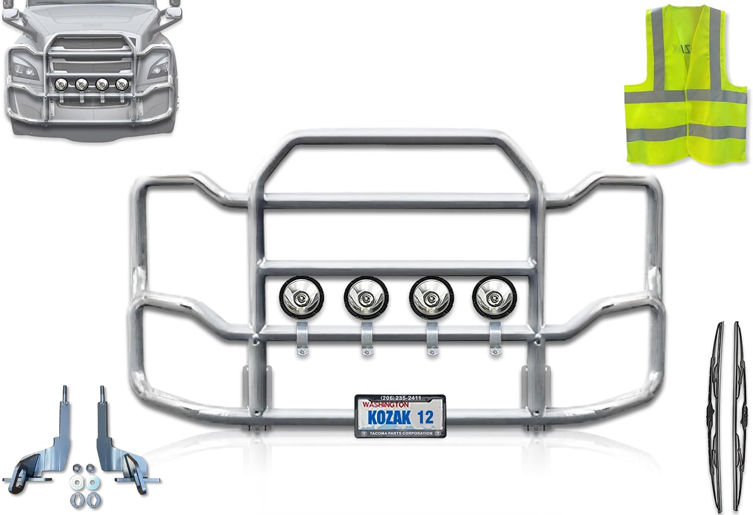 Front Grille Deer Bumper Guard Large for Semi Truck Compatible with Freightliner Cascadia 2018-2025 (92"x40") + Bracket