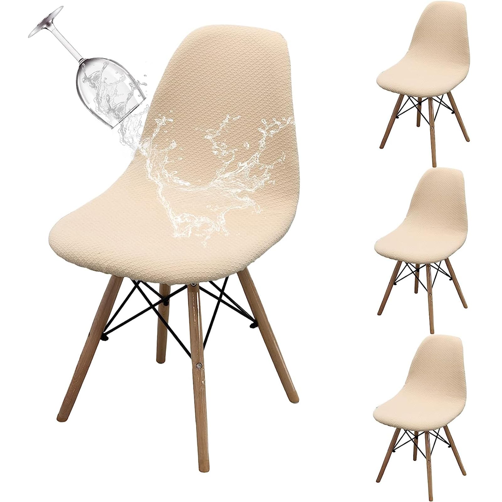 Dioxide 4 Piezas Fundas para Sillas de Comedor Impermeable Funda de Silla Cocina Elásticas Cubiertas Fundas para Silla Oficina Sin Brazo Ajustables Lavables Protectoras de Sillas, Beige
