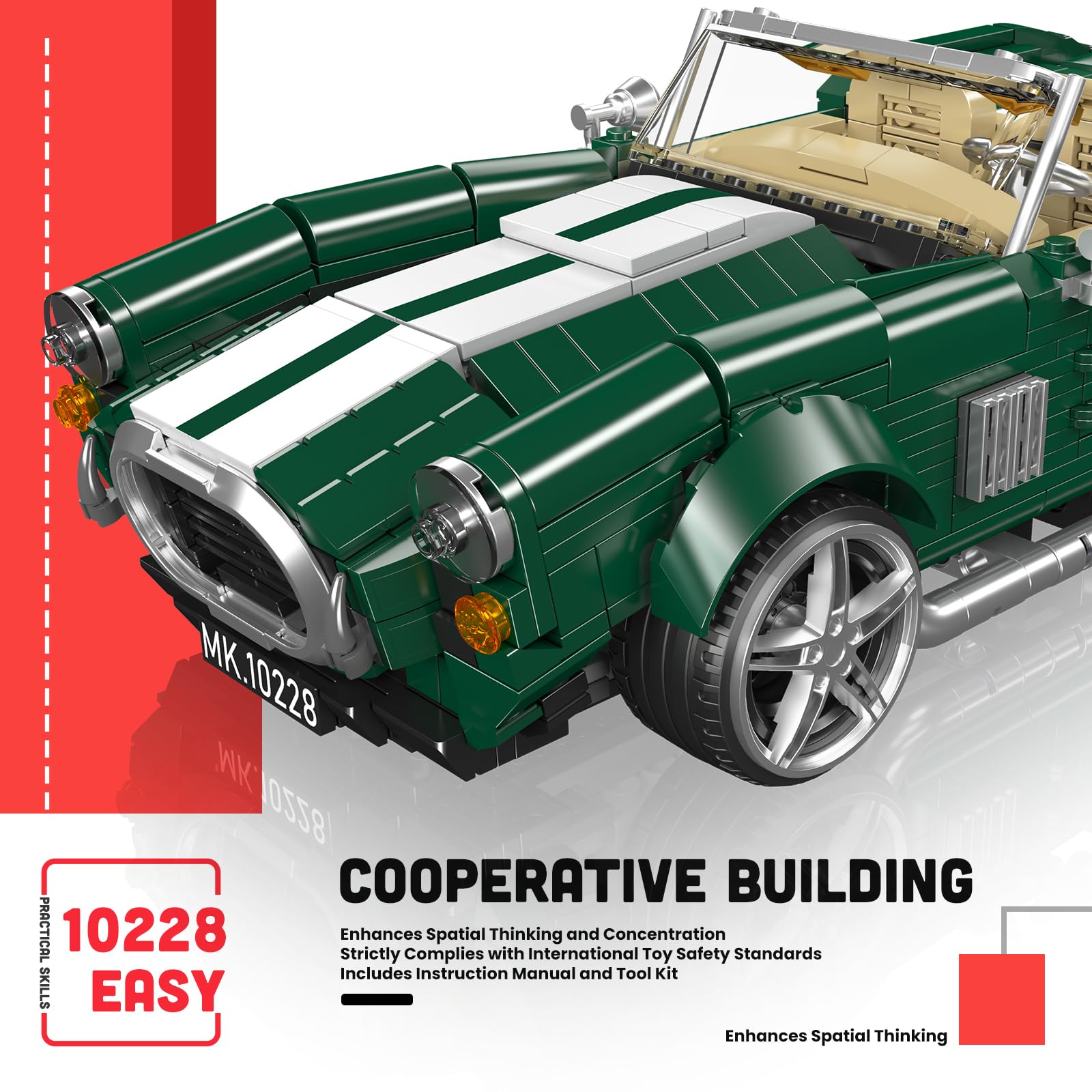 Mould King Juego de construcción vintage convertible, 1198 piezas, coche deportivo retro, juguete de construcción para adultos y niños a partir de 14 años, 10228