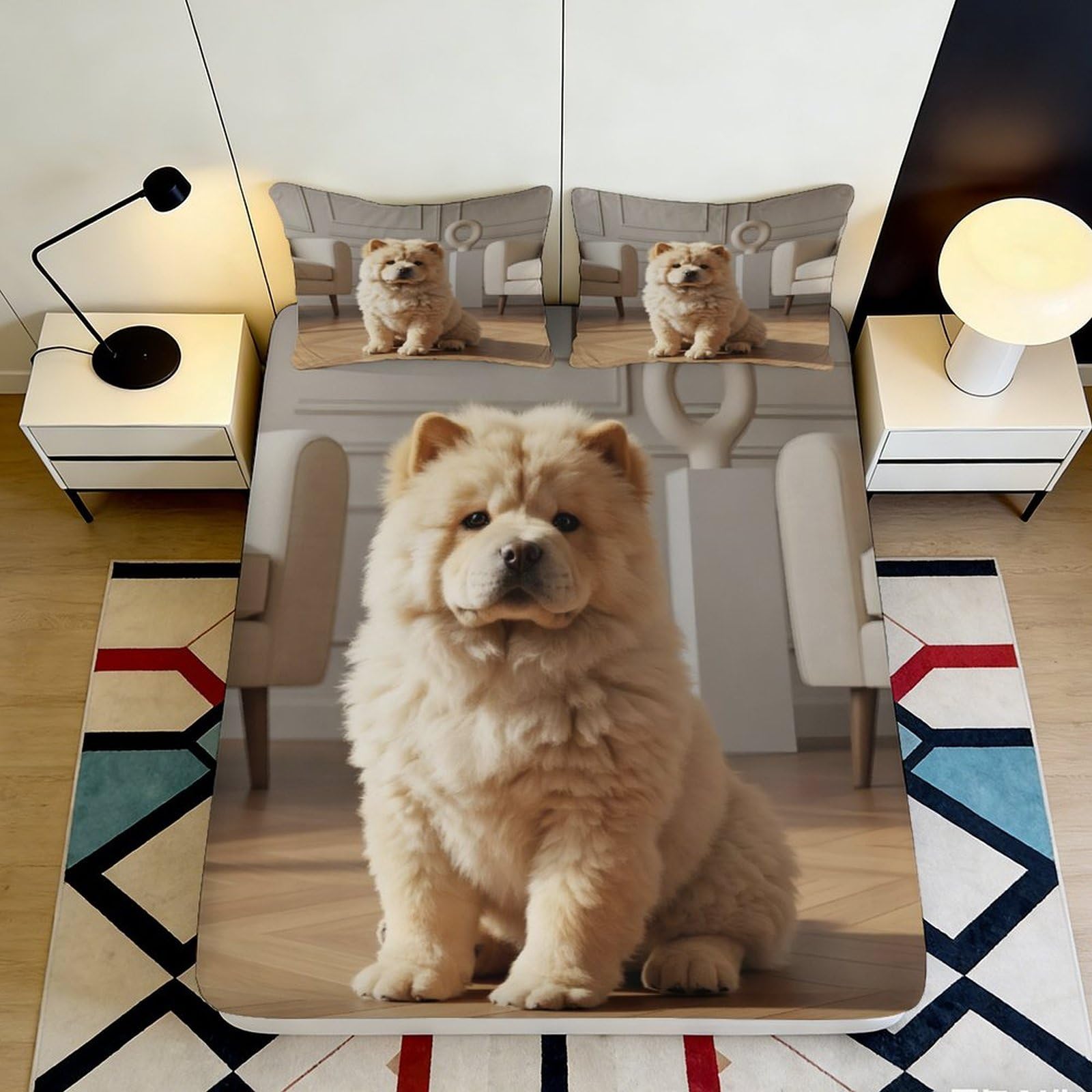 3D Printed Fluffy Chow Chow Dog Fitted Sheet Microfiber Soft Anti-Slip Bedroom Decor Cute Puppy Mattress Cover 120x200x25cm