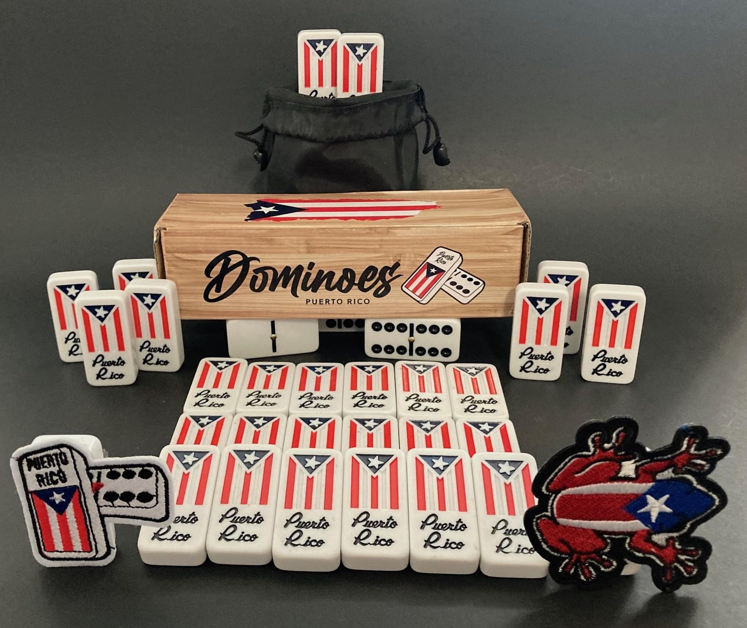 Juego de bolsas de dominó de Puerto Rico Juego de Dominó Azulejos Boricua PR Puerto Rico Domino Conjunto Clásico Doble Seis Domino Tamaño Adulto Debe Tener Familia (Viene con bolsa de viaje) sin caja 6