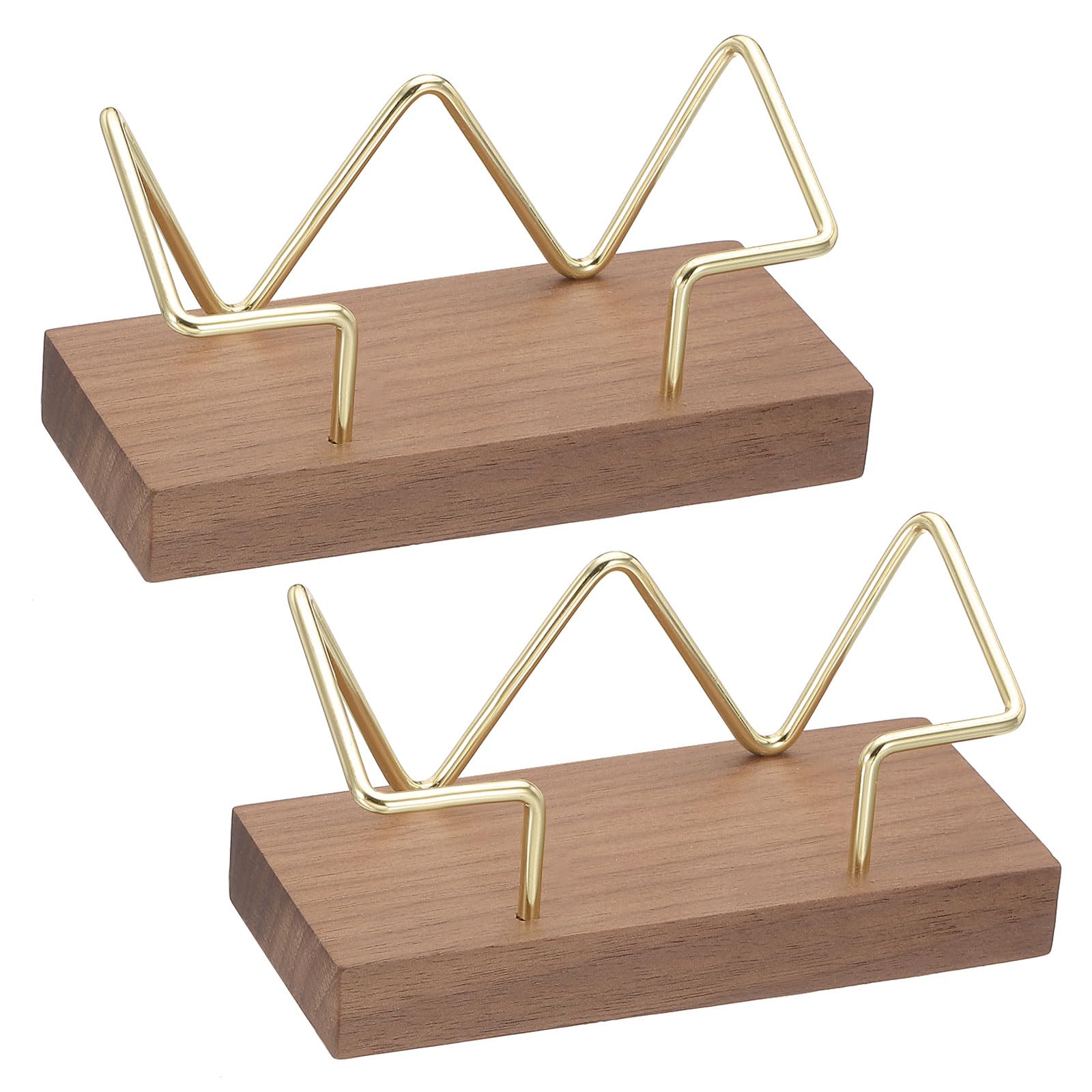 PATIKIL Wood Business Card Holder for Desk 2 Pcs Desktop Business Card Holder Wooden Name Card Display Stand Organizer for Office Home Exhibition Walnut Color