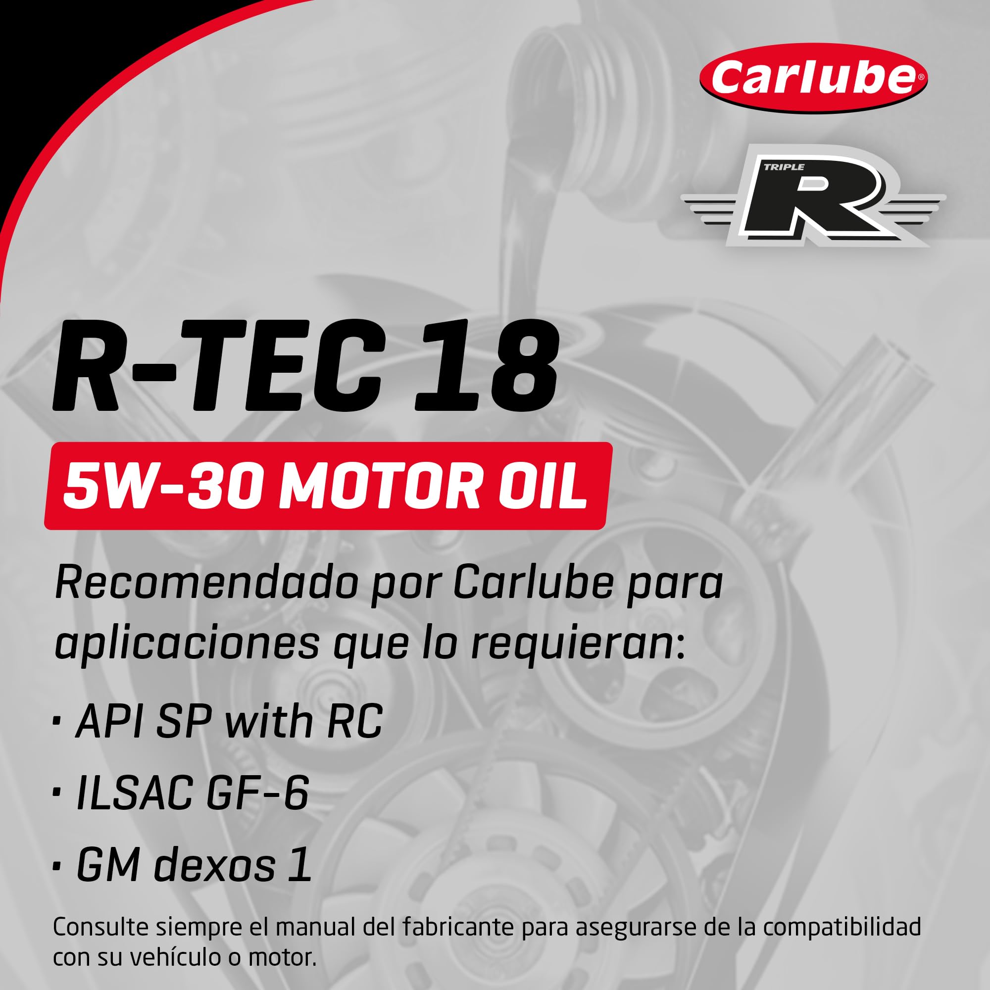 Carlube Triple R 5W-30 Dexos 1 Totalmente Sintético R-TEC 18 5L, API SN