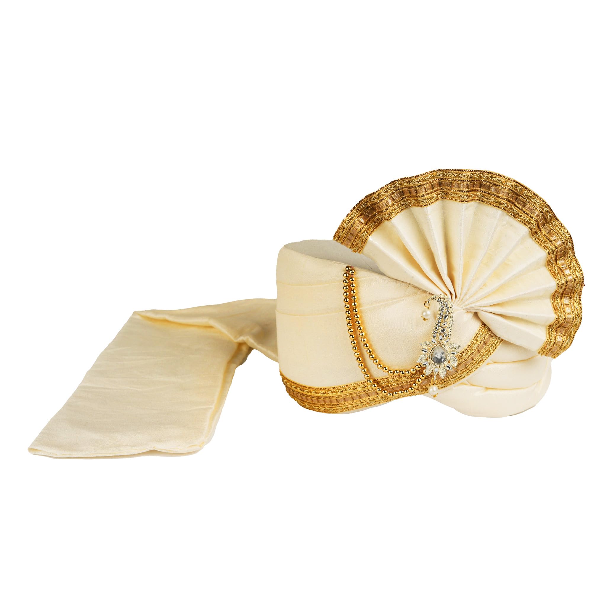priyakant safawala Men's Traditional Wedding Collection Dupion Handcrafted Safa (Pheta/Pagdi/Turban) For Wedding And Engagement (Cream, Free Size, Adjustable Velcro)-picture-38