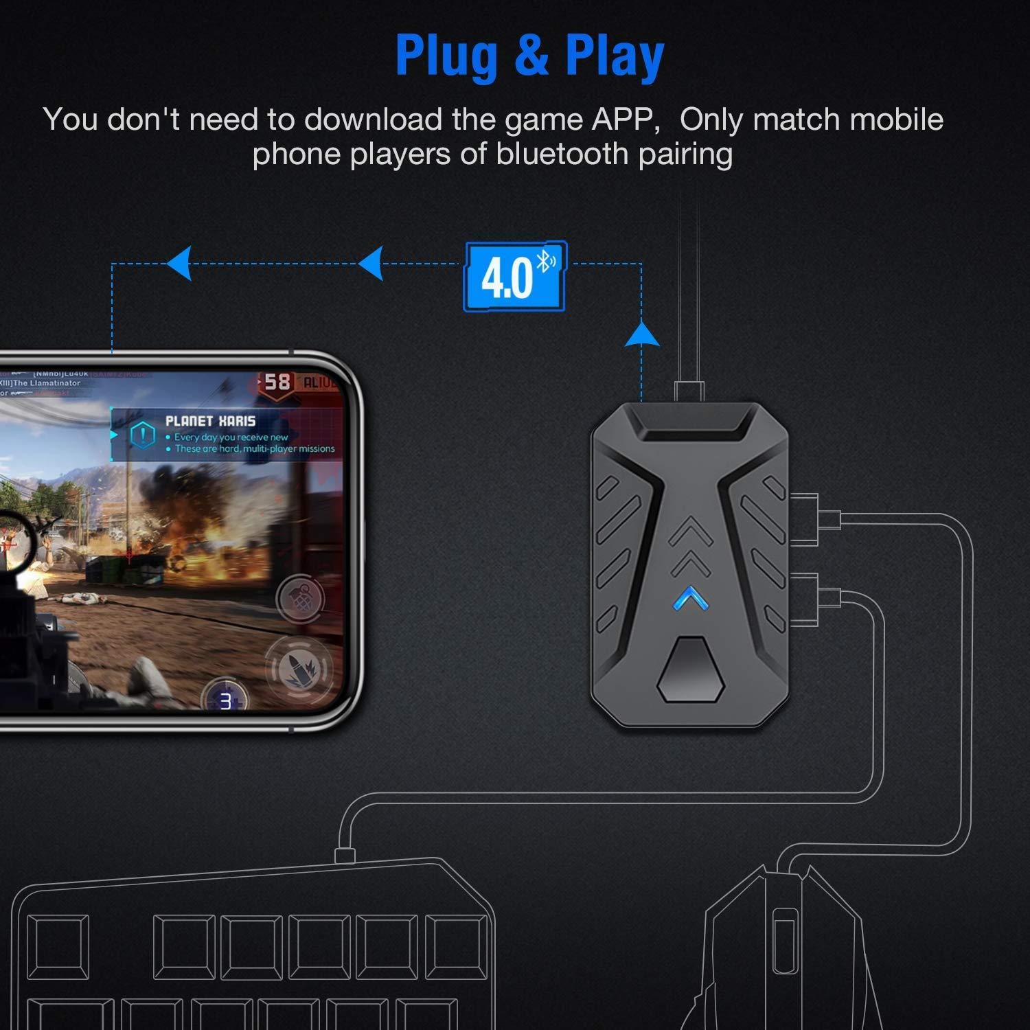 Adaptador convertidor de teclado y mouse para juegos para Android, sin demora, soporte ajustable, carga mientras juegas (mezcla Pro viene estándar) 6