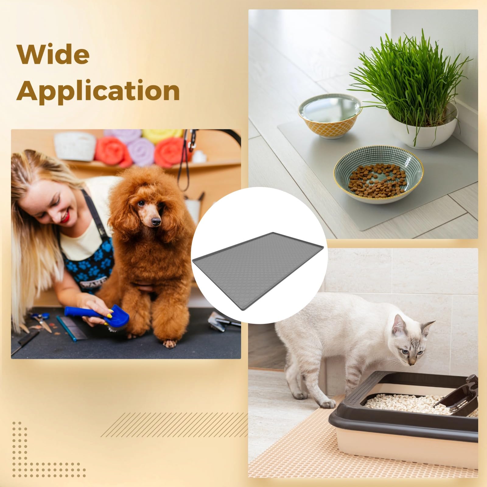 Tapis alimentaire rectangulaire en silicone pour chats et chiens, texture ondulée antidérapante, imperméable, grande taille 86,4 x 55,9 x 1,8 cm pour une large couverture