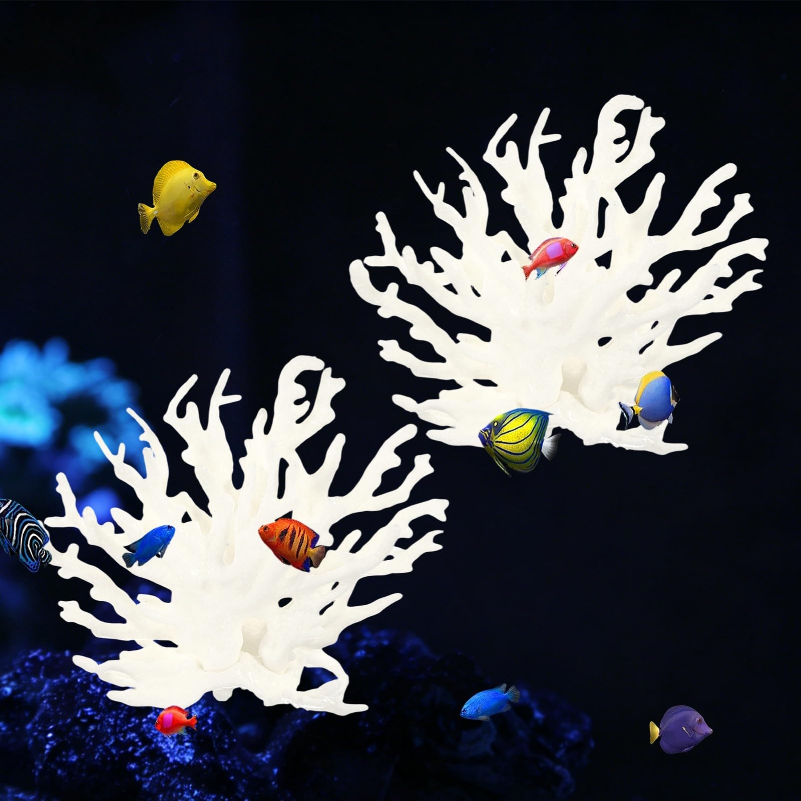 M METERXITY 2 Pack Fake Coral Fish Decorations for Tank, PVC Coral Decor, Artificial Fish Aquarium Decor [White, 3.54'' x 1.57'' x 3.35'',L x W x H]