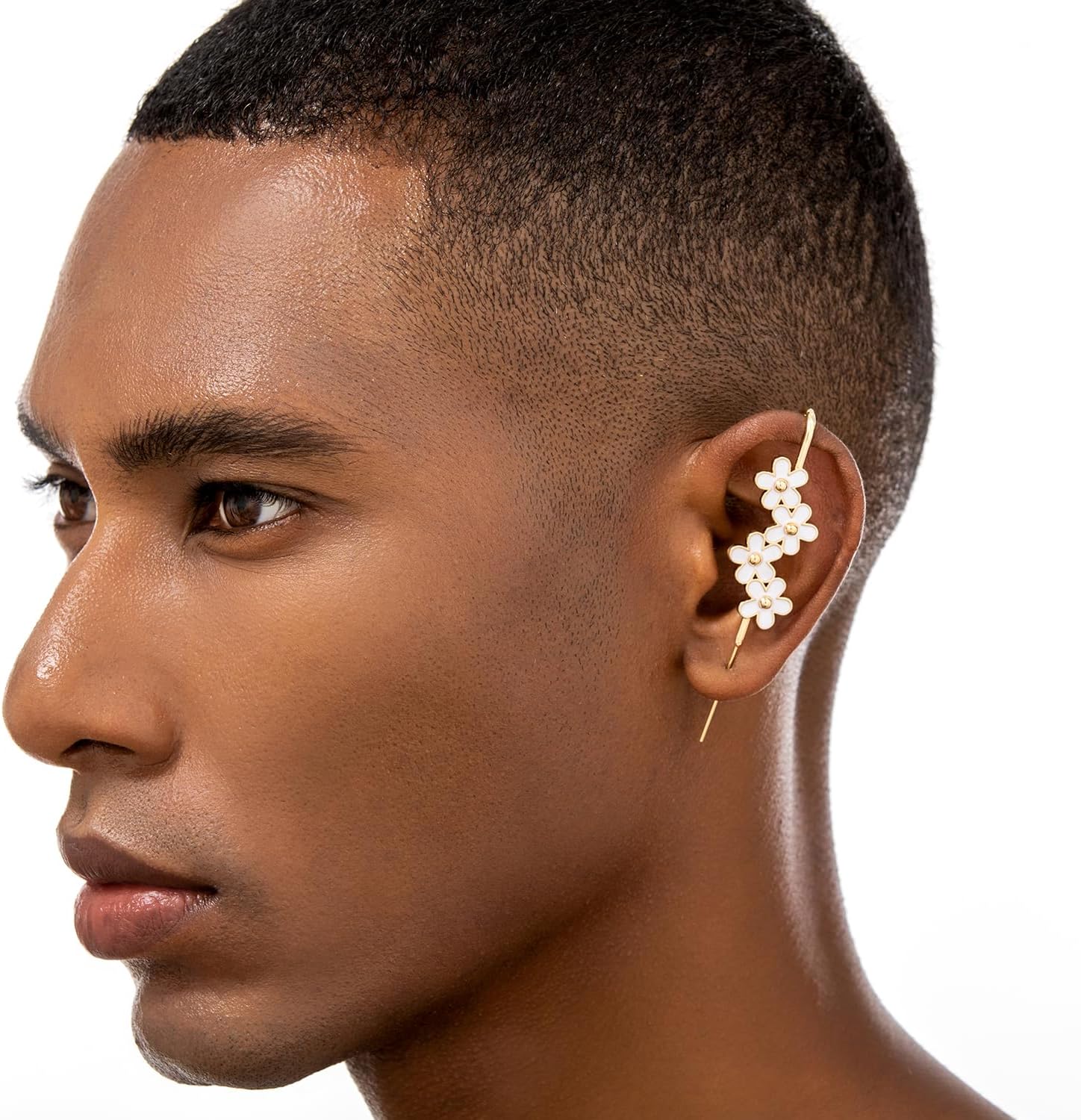 Daisy Flower Helix Hook Earrings – Adjustable, Hypoallergenic, Unisex Ear Cuff Style