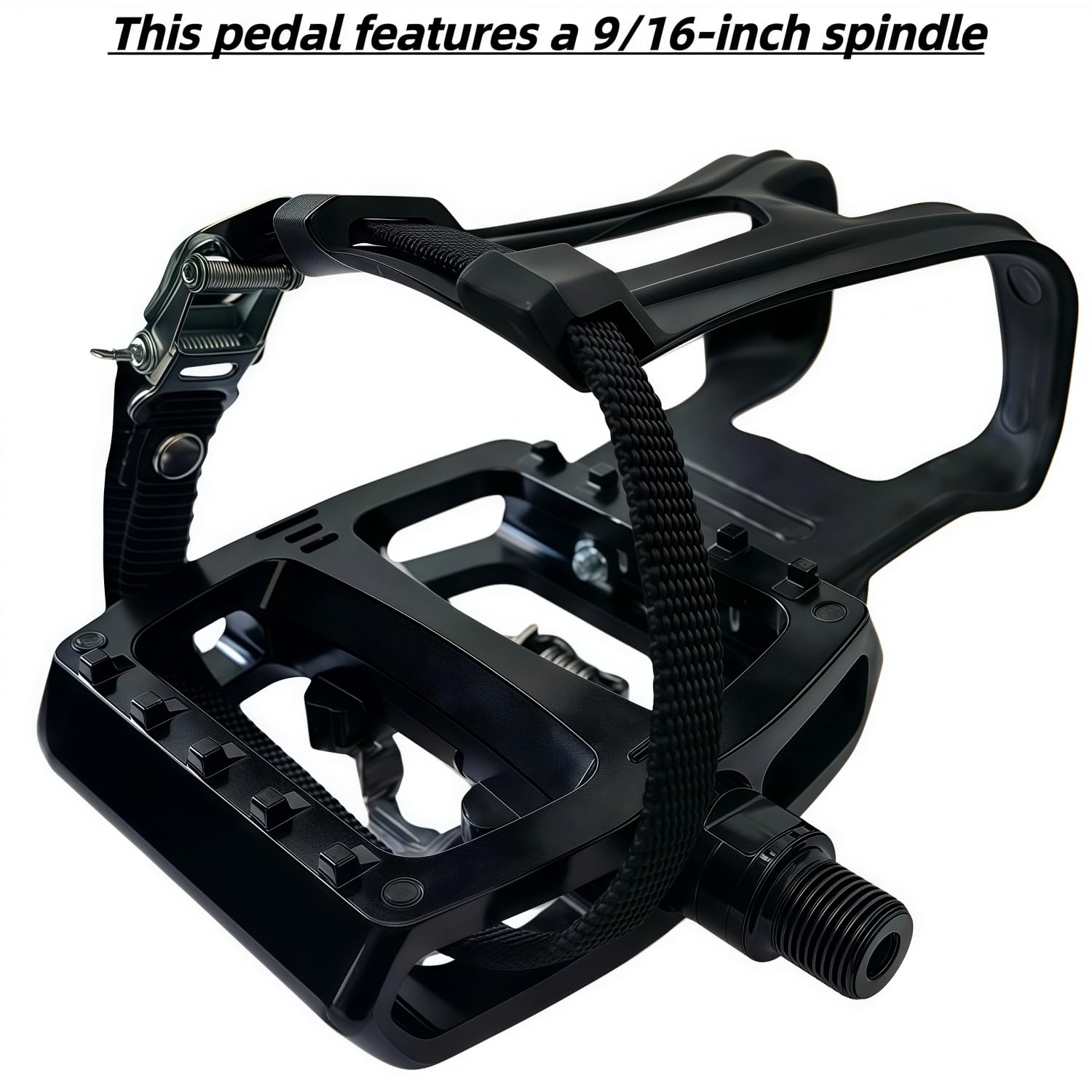 YBEKI SPD Pedales híbridos [2 en 1] – Pedal de clic y pedal de plataforma con jaula/correa | Compatible con Shimano SPD | Eje 9/16" para bicicletas de interior, spinning, bicicleta estática