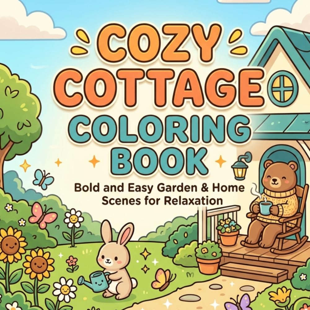Cozy Cottage Coloring Book: Bold & Easy Garden and Home Scenes for Relaxation