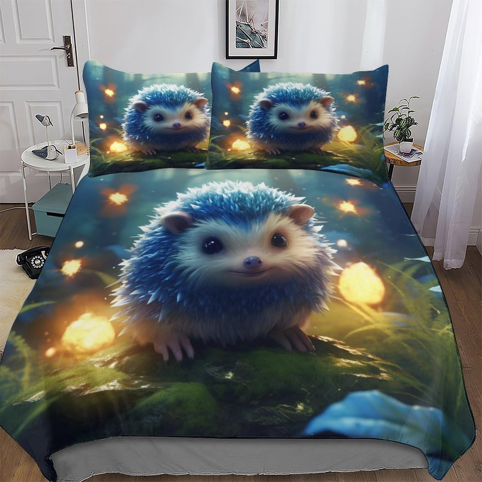 Parure de lit hérisson 200x200 cm avec housse de couette double et taies