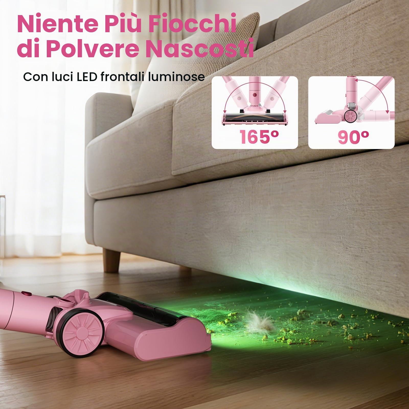Aspirapolvere Senza Fili, 45KPa 50Mins Scopa Elettrica Senza Fili con Autoportante, Display LED intelligente,Leggero aspirapolvere ricaricabile antigroviglio,Potente per Pavimenti/Tappeti/Peli Animali