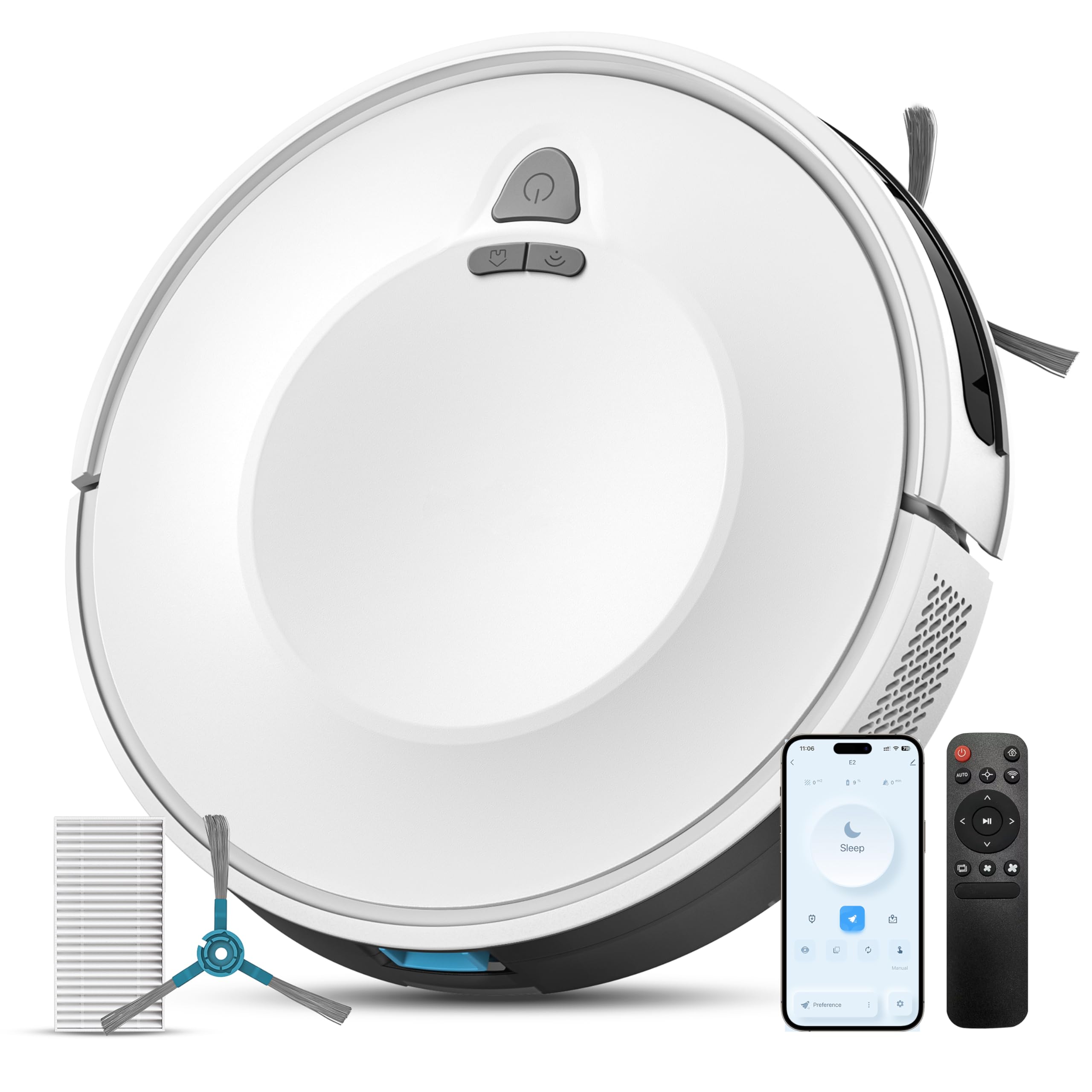 E2 Robot Vacuum Cleaner with Mapping 6000 Pa, 150 Minutes of Autonomy, Large 660 ml Reservoir, App Control, Voice and Remote Control, Intelligent Robot Vacuum Cleaner Cleaning for Dust and Pet Hair