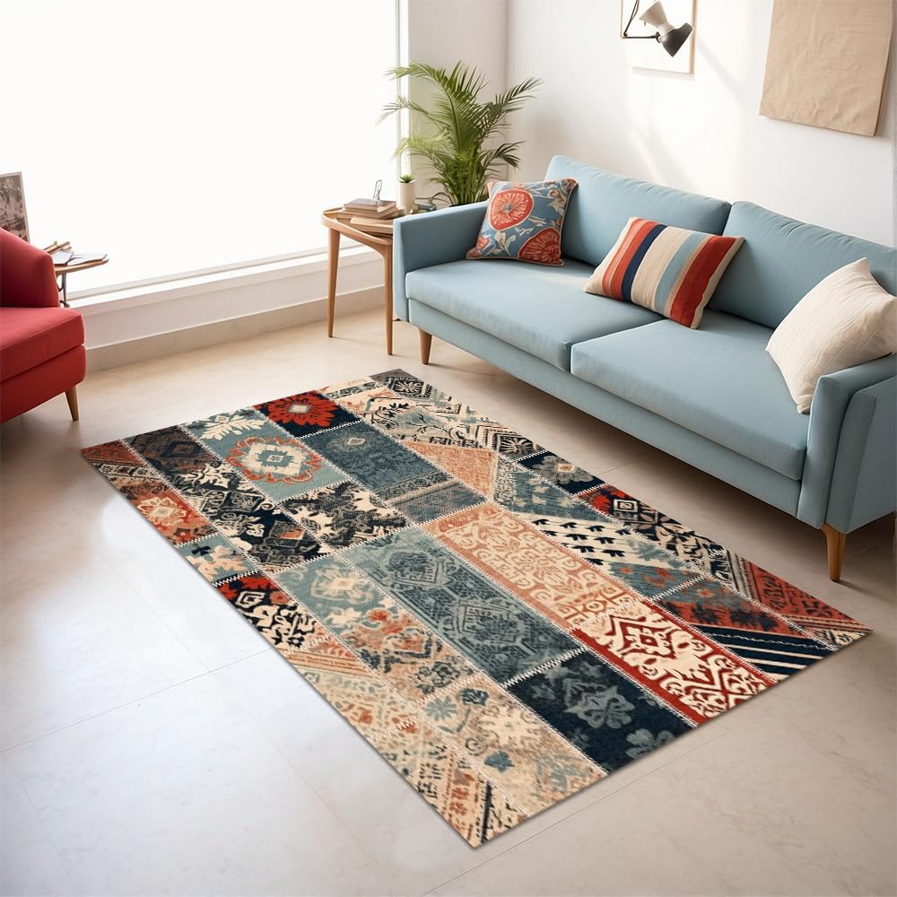 Saude Patchwork Şönil Kaymaz Doğal Pamuk Tabanlı Yıkanabilir Antibakteriyel Çevre Dostu Salon Halısı 120x180