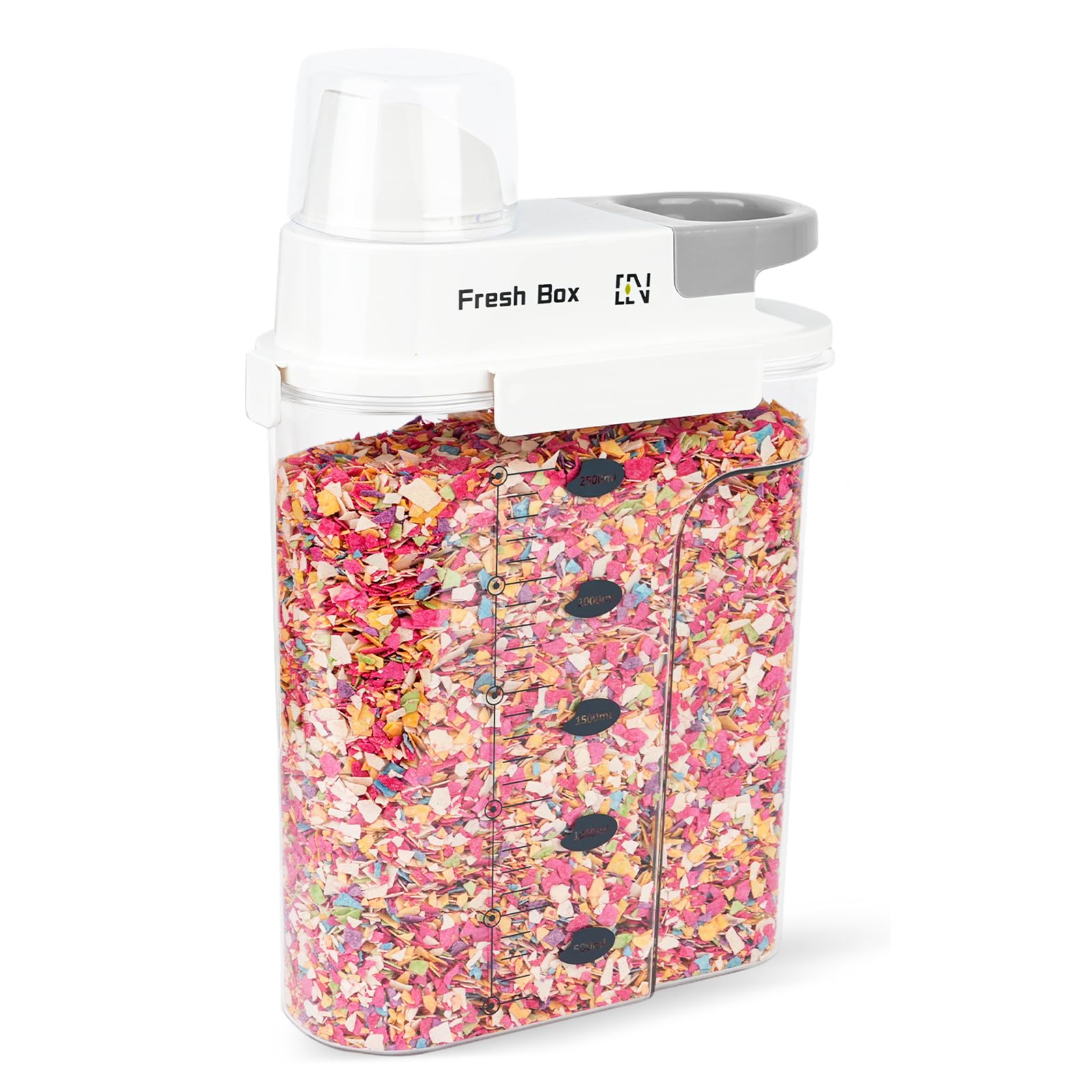 Contenedor de almacenamiento de cereales, 1 paquete, 85 onzas/2.5 L, recipientes herméticos de almacenamiento de alimentos con tapas, organizadores de almacenamiento con taza medidora para frijoles