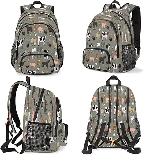 Miniatura 7 de TropicalLife Mochila escolar de 18 pulgadas con diseño de animales de granja para adolescentes, niñas, niños, mochila escolar para computadora de