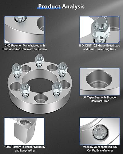 Miniatura 6 de ECCPP 4 espaciadores de rueda de 1.25 pulgadas (1.260 in) de 5 lengüetas de 5 x 4.5 a 0.197 x 0.179 x 4.500 in con pernos de 12 x 1.5 para Ford