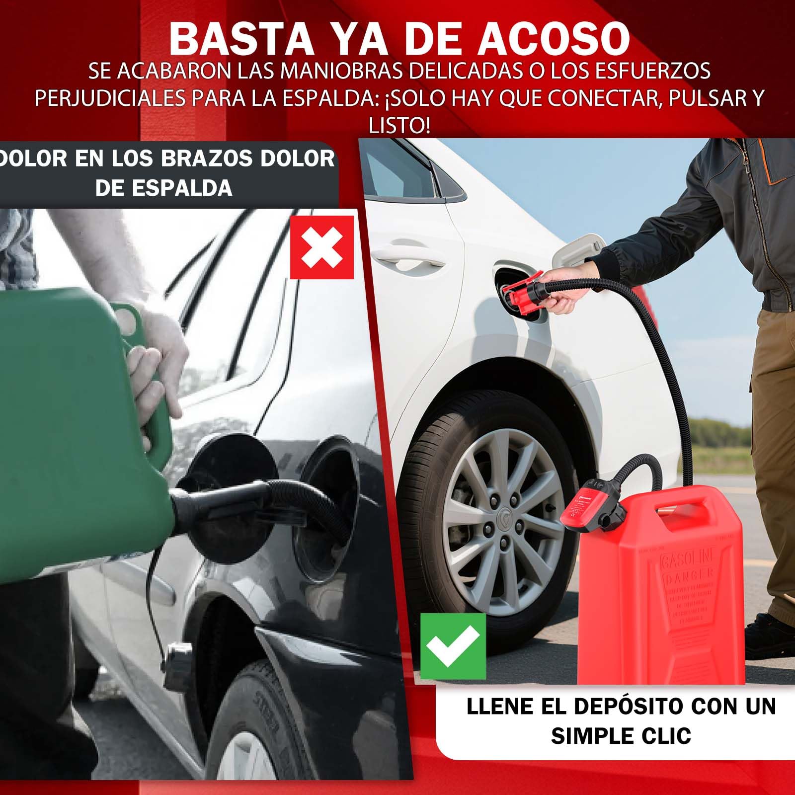 moveland Bomba de Combustible Eléctrica - Eficiente y Segura para Bidones, con Sensor Anti-Desbordamiento, 4 Adaptadores y Manguera de 2.2 GPM