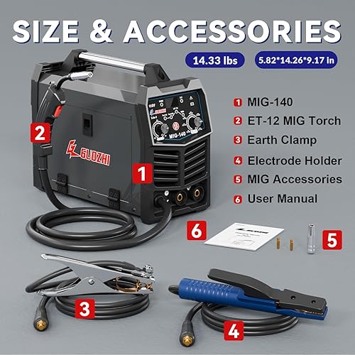 Miniatura 8 de GZ GUOZHI Soldador MIG 135A 110V sin gas Flux Core MIG Máquina de soldadura IGBT Inverter portátil con pistola de soldadura