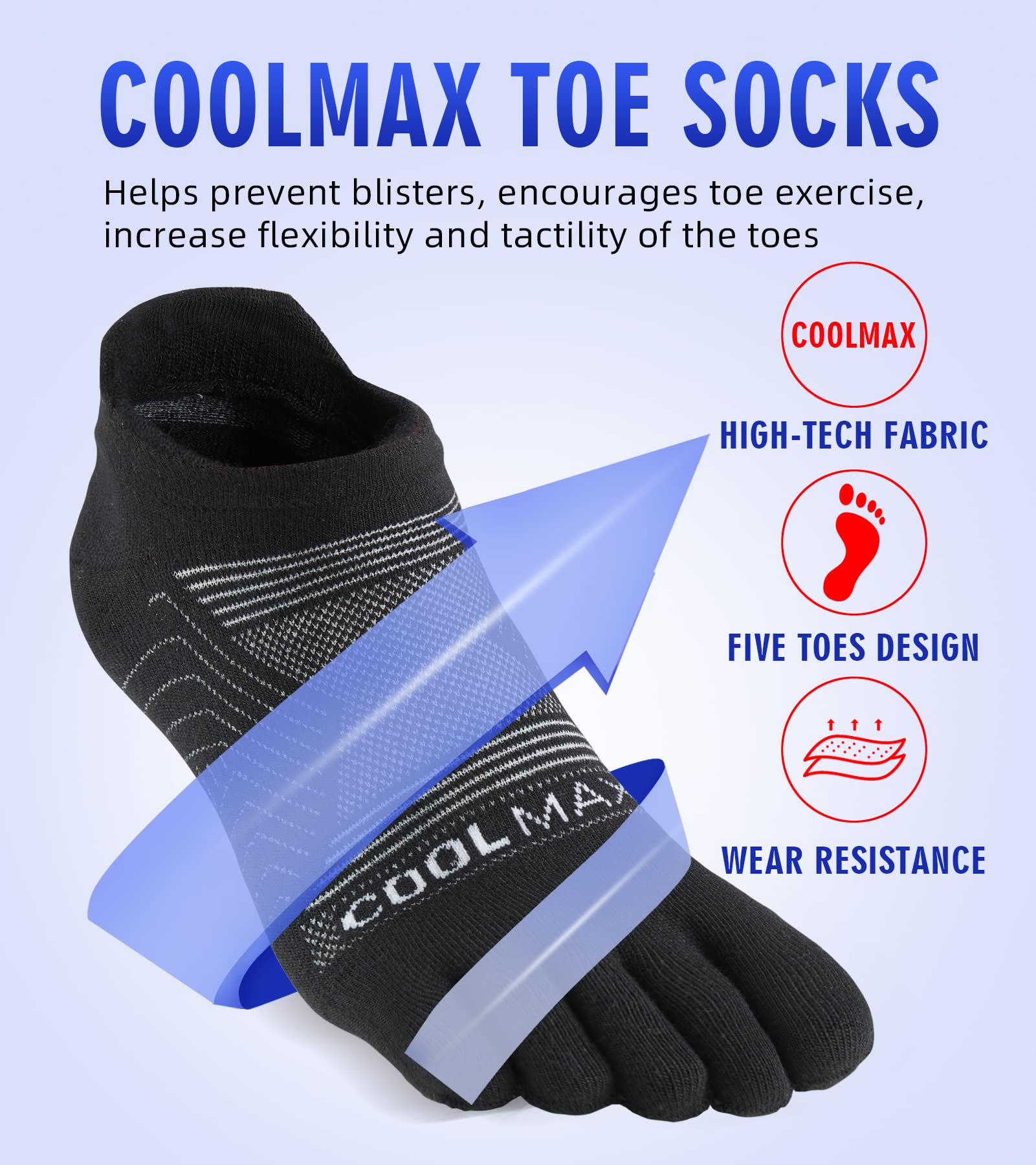 Coolmax - Calcetines de dedo para mujeres y hombres, corte bajo, alto rendimiento, 5 dedos, para correr, atléticos, absorben la humedad, paquete de 3, Gris claro, negro, gris, Small