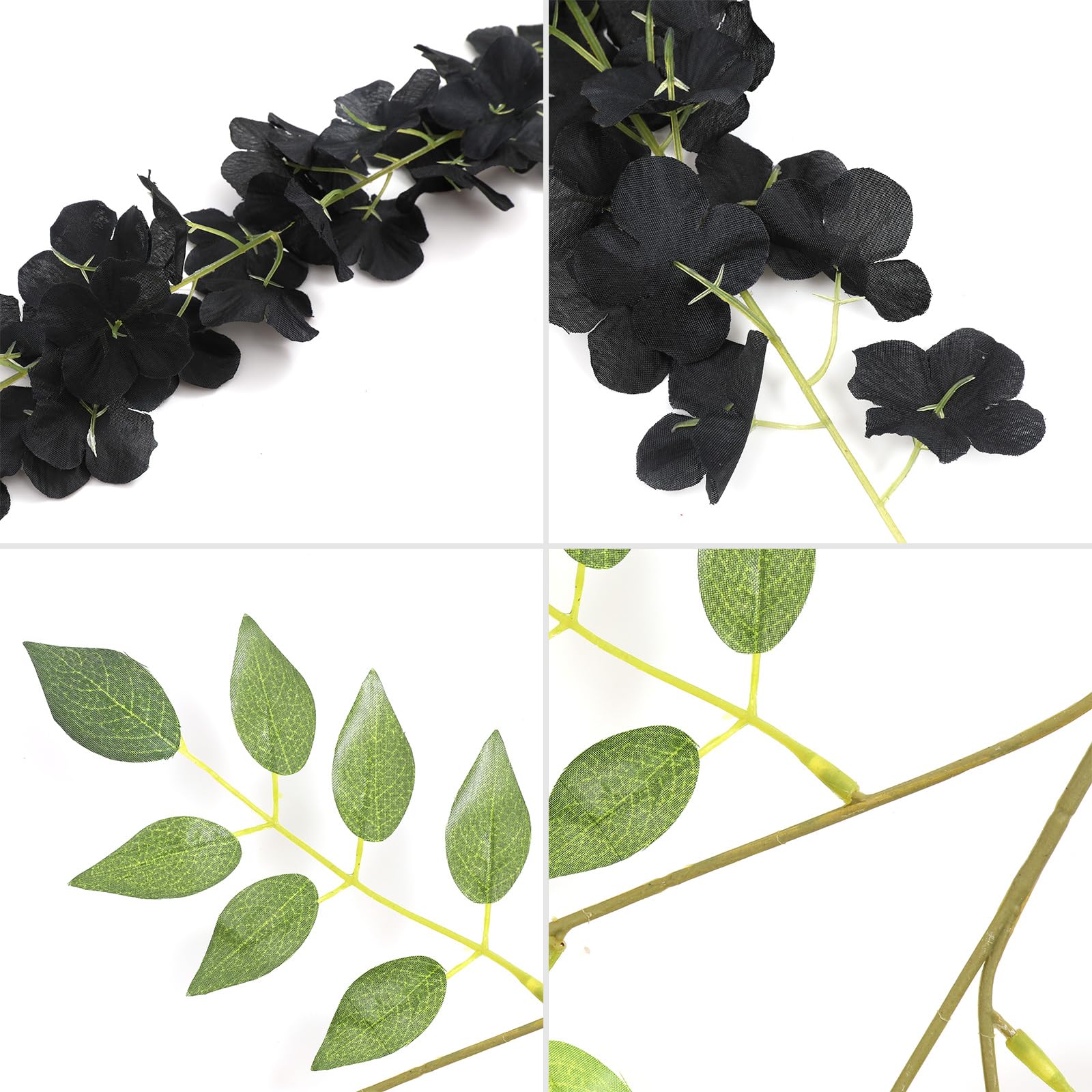 U'Artlines Künstliche Glyzinien-Ranken (2,20 m Gesamtlänge), Rattan-Girlande, zum Aufhängen, Seidenblumen, für Zuhause, Party, Hochzeit, Dekoration, 24 Stück, Schwarz