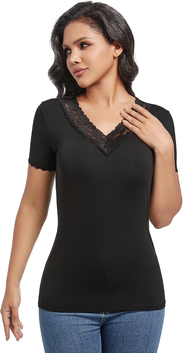Short Sleeve Thermal Shirt for Women Fleece Lined Top Warm Thermal Undershirt Base Layer