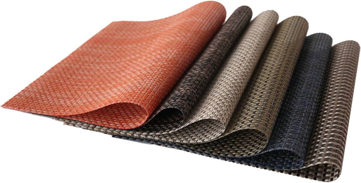 Promo Discount Up To 70% Off Deconovo Home Decorative PVC Mats Easy to Wash Chevron Pattern Crossweave Woven Vinyl Placemats for Kitchen Table, 12x18 Inch, Orange