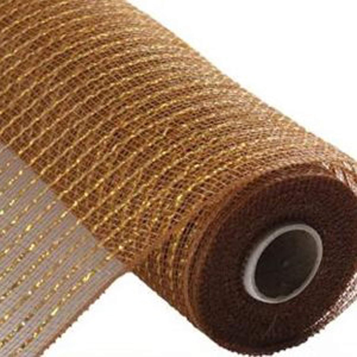 (Brown, Laser Gold Foil) - Wide Foil Deco Poly Mesh Ribbon, 25cm x