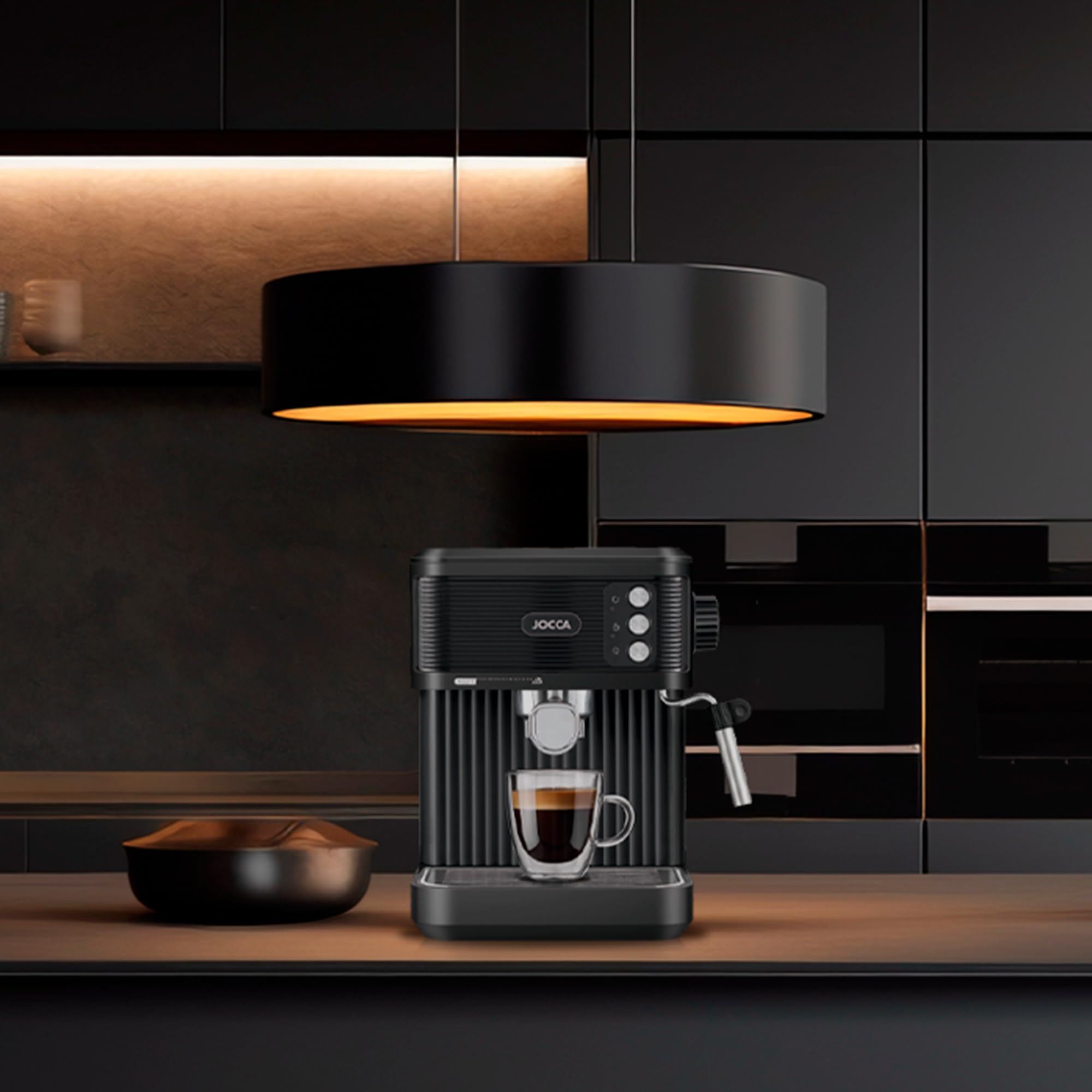 Jocca – Cafetera Espresso Linea Elegance 20 Bares | Depósito 1,8L, Bomba Italiana, 1 y 2 Tazas, Boquilla Vaporizadora, Bandeja Calienta Tazas, 850W, Bandeja de Goteo Inox