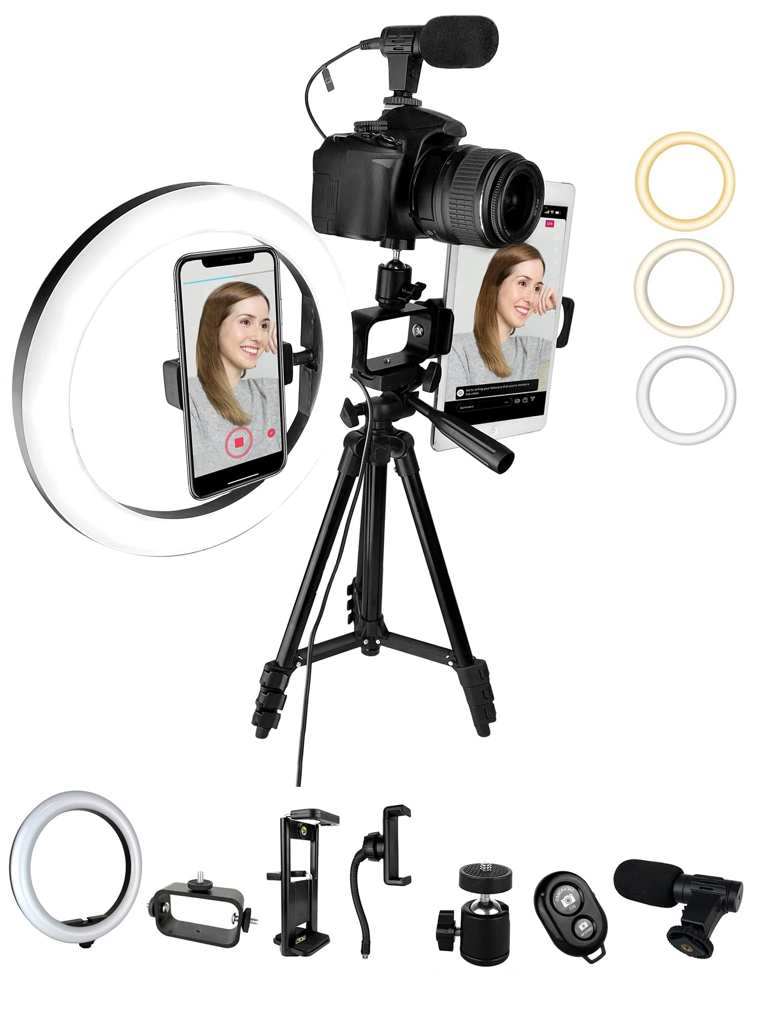 Premium 9-Piece Vlogging Kit for iPhone, Android & Cameras – Microphone, Tripod Stand & LED Light – YouTube, TikTok & Content Creator Bundle