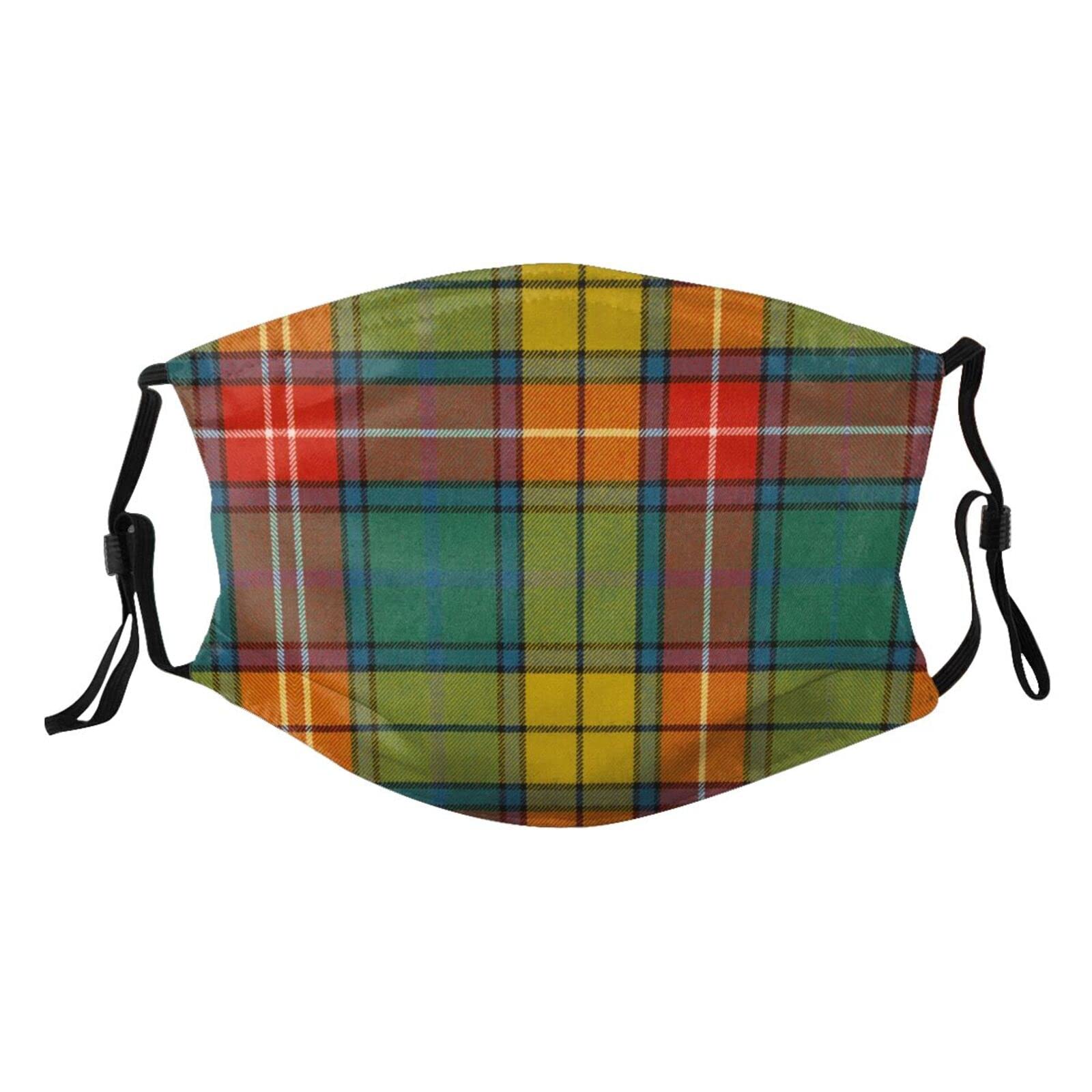 Scots Style Clan Buchanan Tartan Plaid Face Mask Washable Reusable Adults Breathable with 2 Filters Black