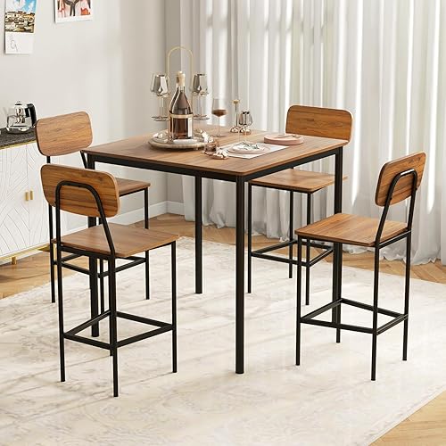 Miniatura 2 de KOTEK Juego de mesa de comedor de 5 piezas, mesa de cocina industrial y sillas para 4, juego de comedor que ahorra espacio con taburetes de bar para