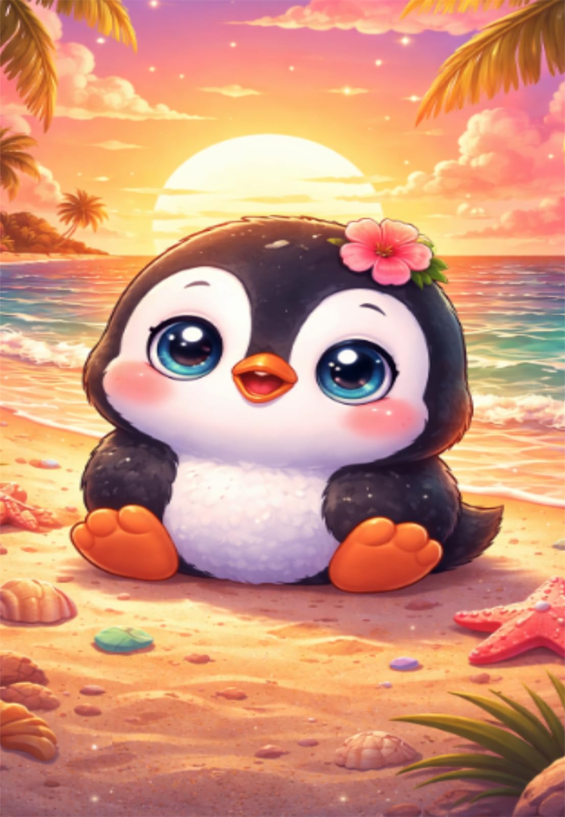 Puzzle 1200 Pezzi Pinguino Estivo Spiaggia Puzzle per Adulti, Difficile e Sfidante con Poster Idea Regalo per Appassionati Puzzle Classici