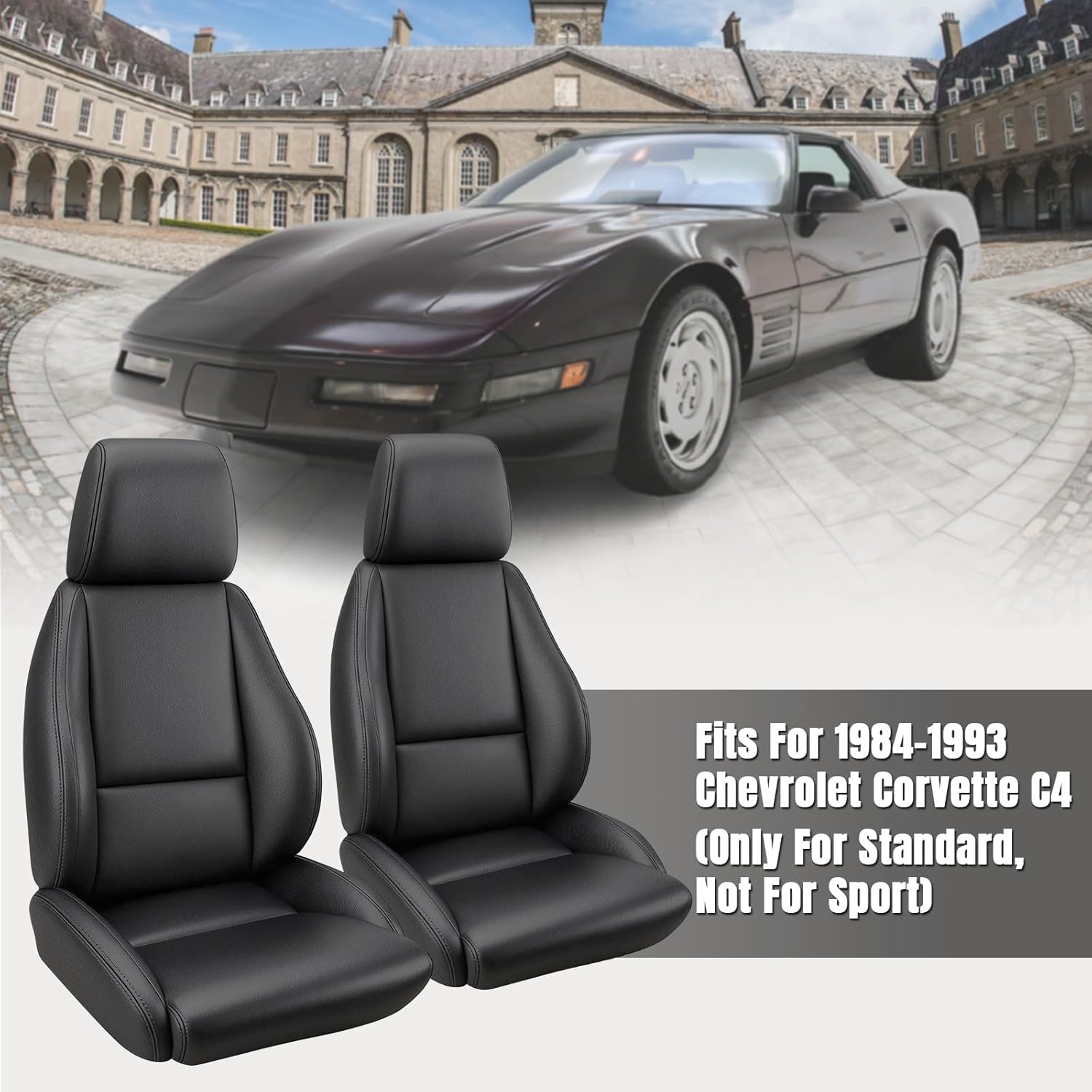 SAPUBK Custom-Fit Front Seat Covers Replace for 1984-1993 Chevy Corvette C4 Standard Model Seat, Premium Leather with Composite Soft Foam Lining Seat Cover Cushion