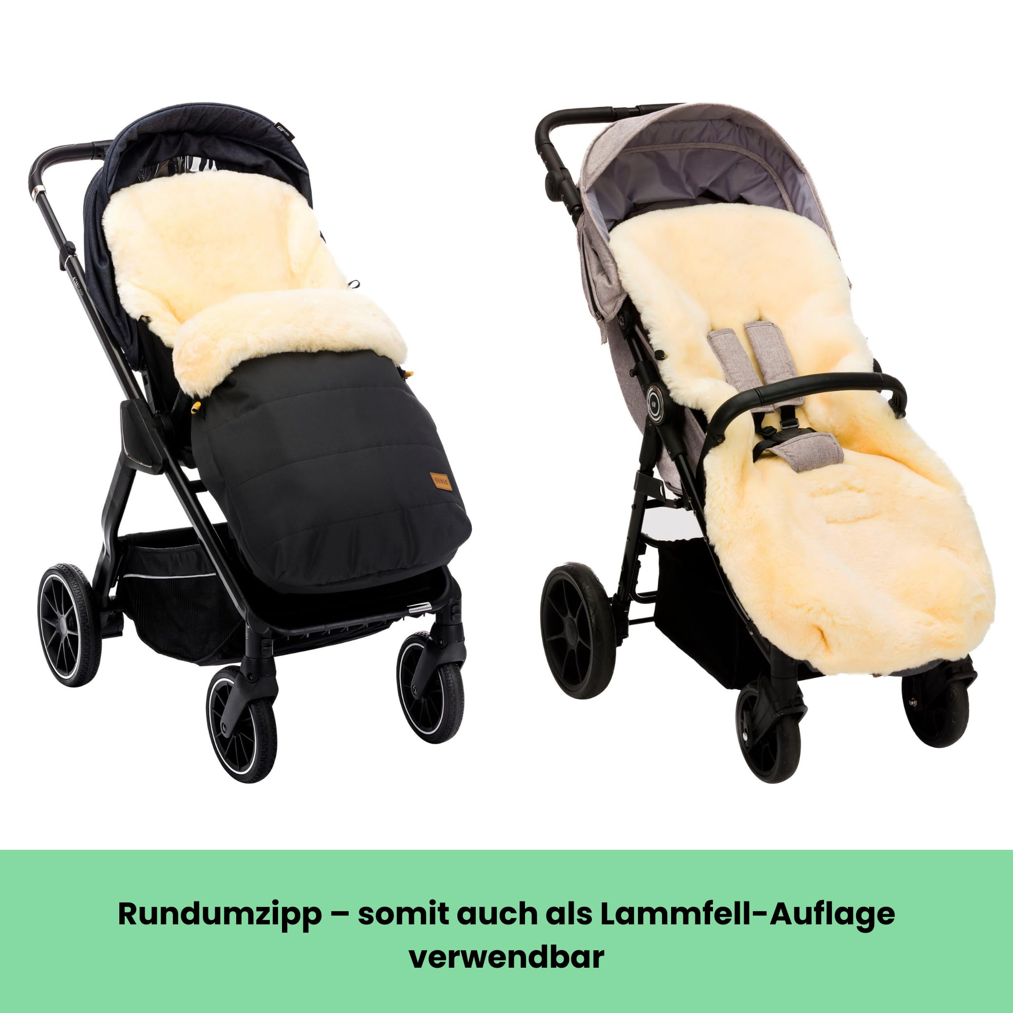 Fillikid Lammfellfußsack Bernina Kinderwagen Buggy Winterfußsack wind- wasserabweisend echtes Lammfell herausnehmbar Baby