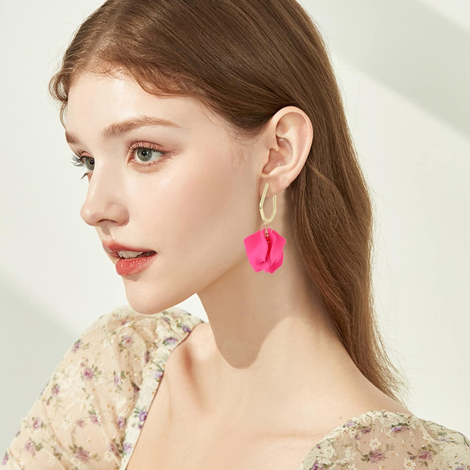 Light Weight Acrylic Rose Petal Drop Dangle Earrings Bohemian Resin Multicolored Flower Statement Layered Floral Petal Earrings for Women With Box - Image 3