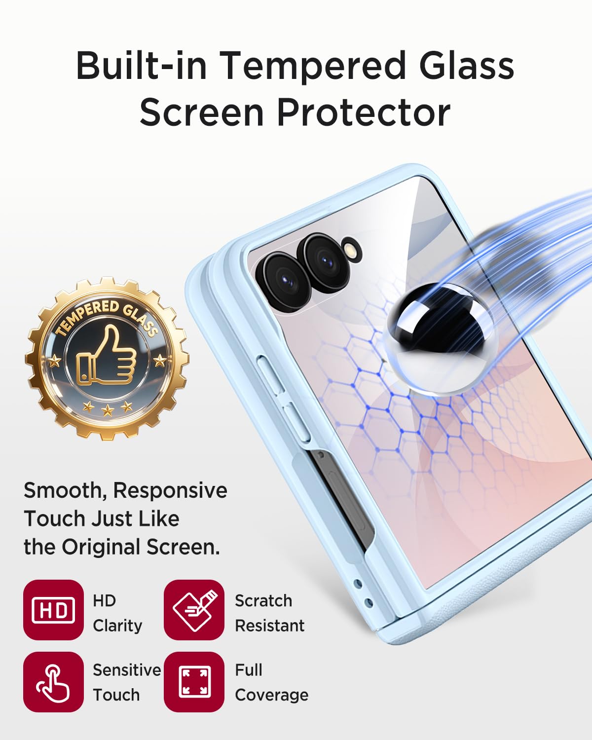 Miimall Custodia magnetica per Samsung Galaxy Z Flip 8 con cerniera e pellicola protettiva in vetro temperato [compatibile con Mag Safe], custodia rigida in pelle PU per Flip 8, blu