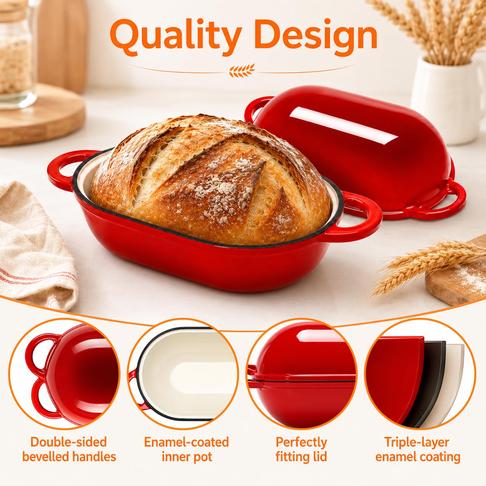 NZQXJXZ Olla de hierro fundido de 2,85 L con tapa - Olla esmaltada de 23 cm apta para inducción y horno, distribución uniforme del calor, fácil de limpiar