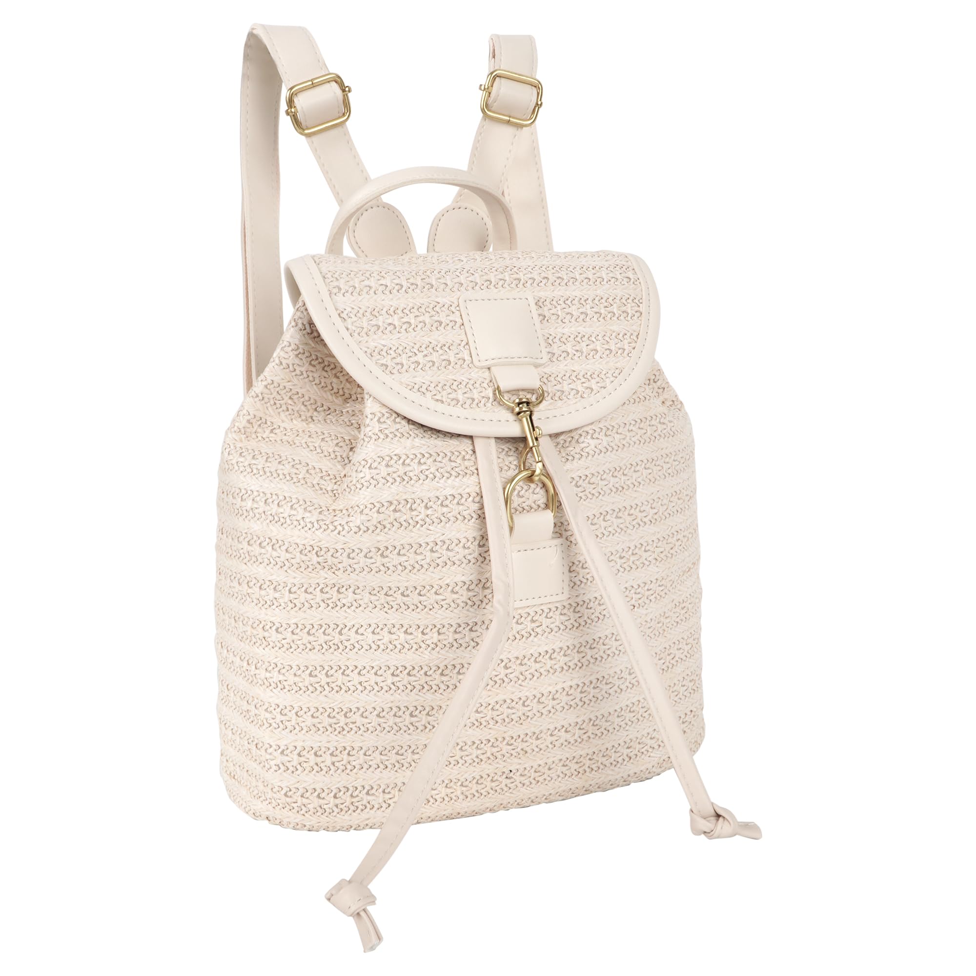 Sac à dos en paille - Sac de plage fait à la main - Avec cordon de serrage - Style bohème - Pour femme - Voyage - Vacances