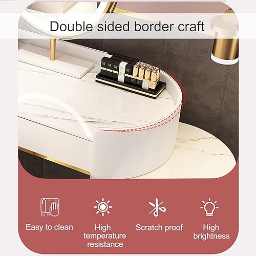 Miniatura 6 de Juego de mesa de tocador, juego de tocador de maquillaje con espejo iluminado, estantes de almacenamiento, armario de almacenamiento abierto,