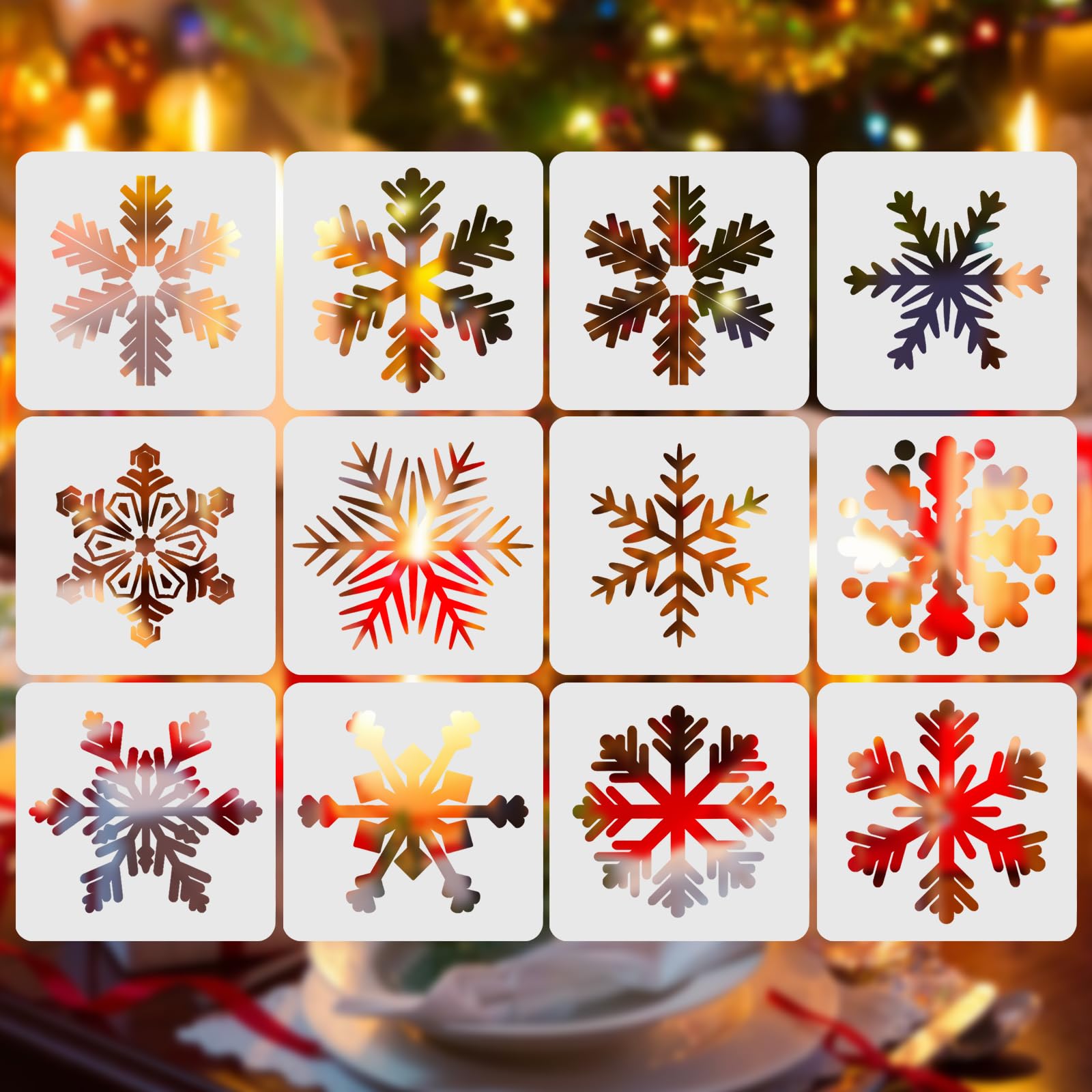 12 Pcs Christmas Snowflake Stencil Template Plastic Stencil for Painting Drawing DIY Window Wall Craft Card Making Scrapbooking Stamp, 13cm