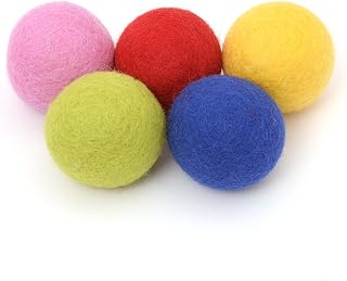 Glaciart One Felt Balls, Felt Pom Poms (5 Pieces) 4 Centimeters - 1.6 Inch, Handmade Felted 5 Vibrant Colors Wool Balls for Cats, Felting and Garland