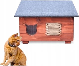 Casa para gatos con aislamiento de madera, para jardín, terraza, color marrón
