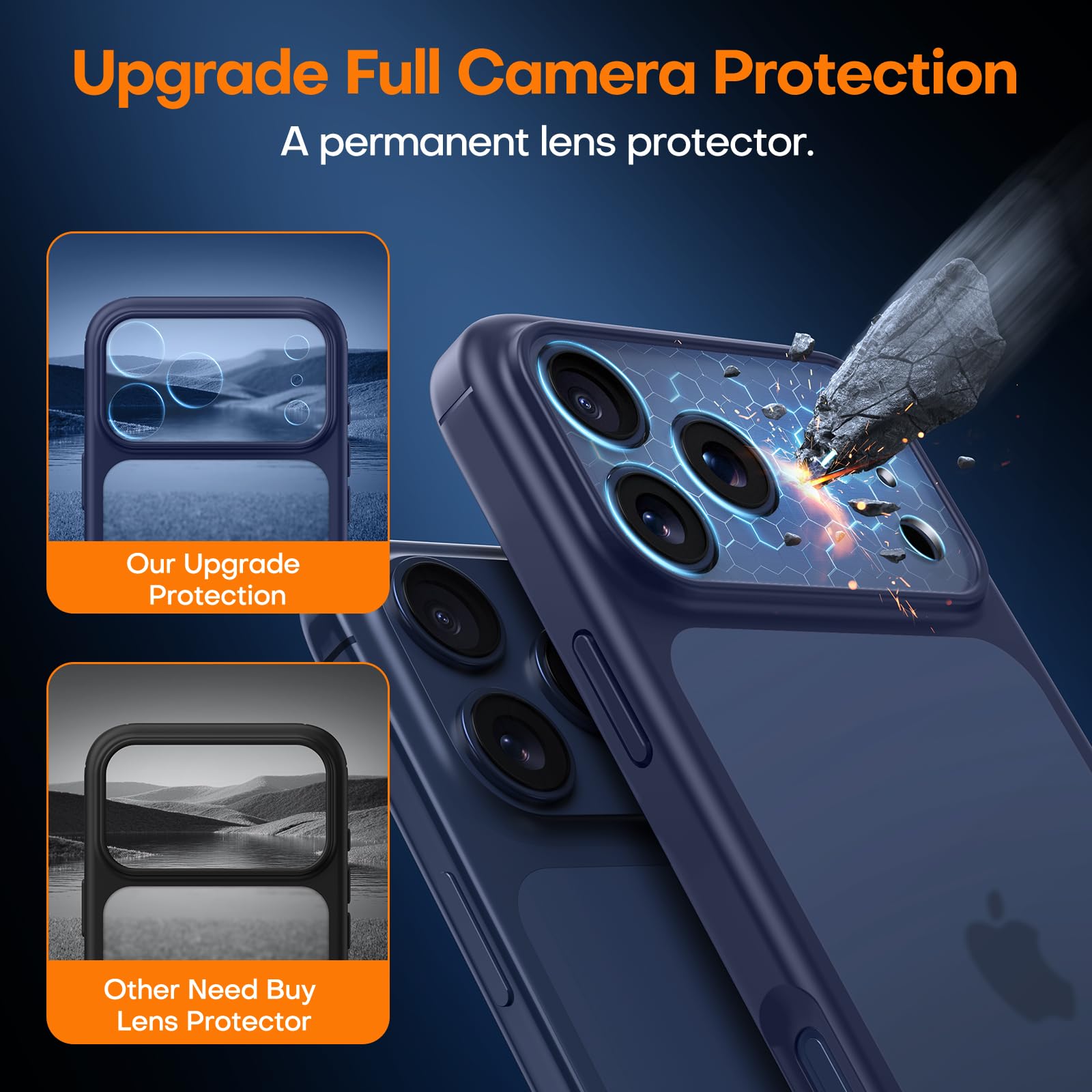 TAURI Cover per iPhone 17 Pro Max con Pellicola in Vetro Temperato,Protezione Completa della Fotocamera,Custodia Traslucida Opaca - Blu Opaco