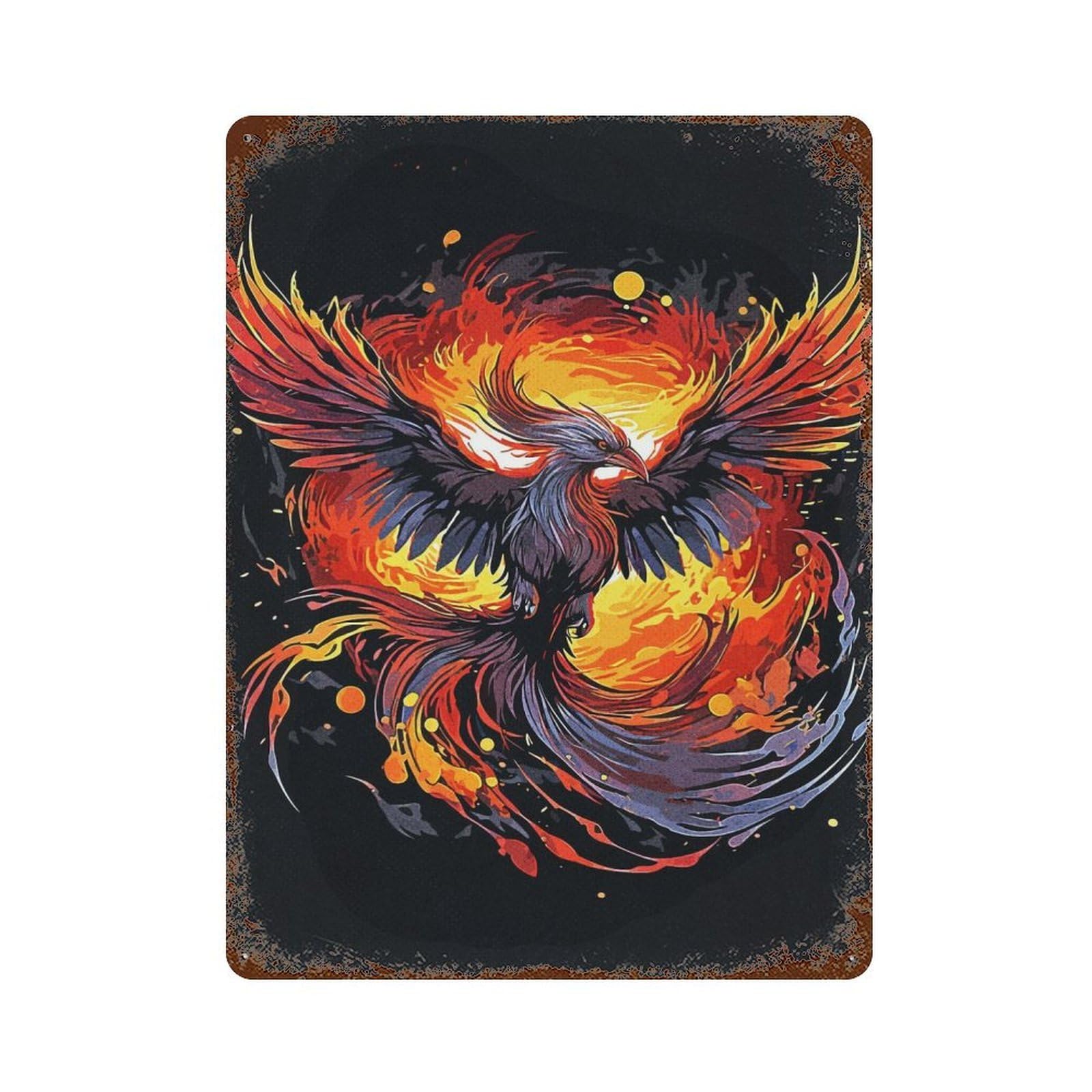 Phoenix Mystic Vintage Wall Sign 15.7"x11.8", Rust Effect Metal Decor for Farmhouse, Kitchen And Entryway Decor
